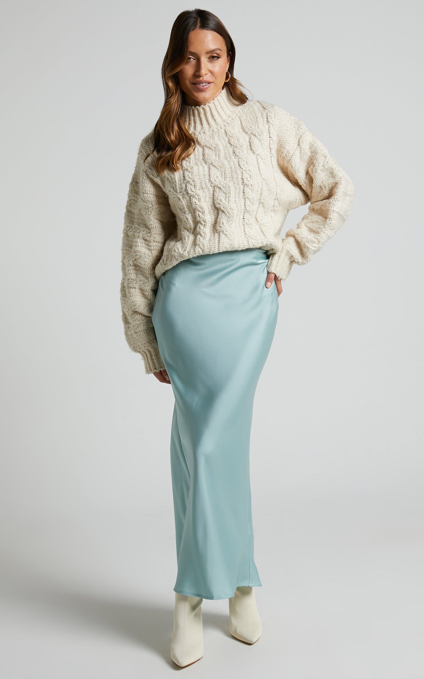 Yenney Midi Skirt - Bias Cut Slip Skirt in Sage