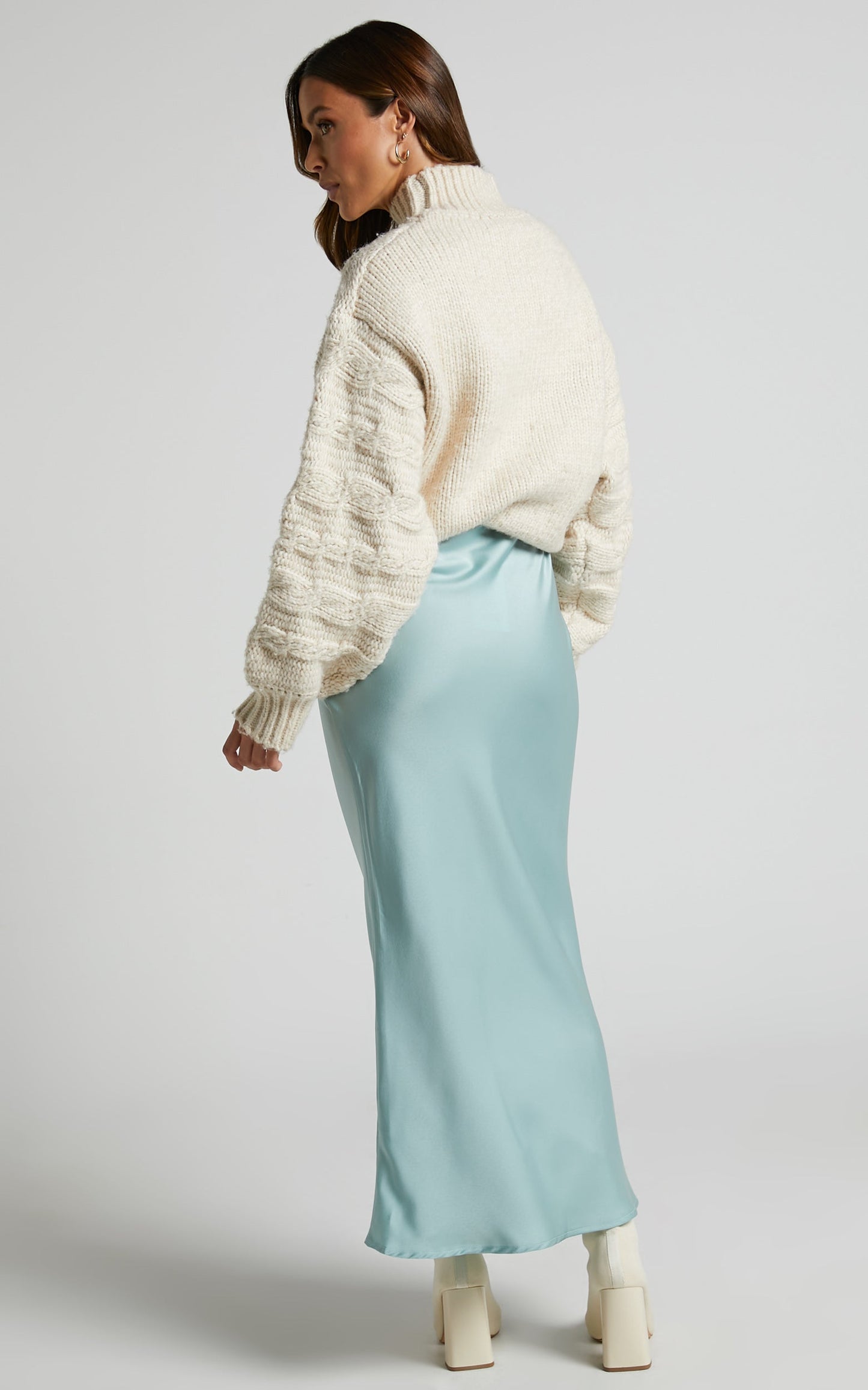 Yenney Midi Skirt - Bias Cut Slip Skirt in Sage