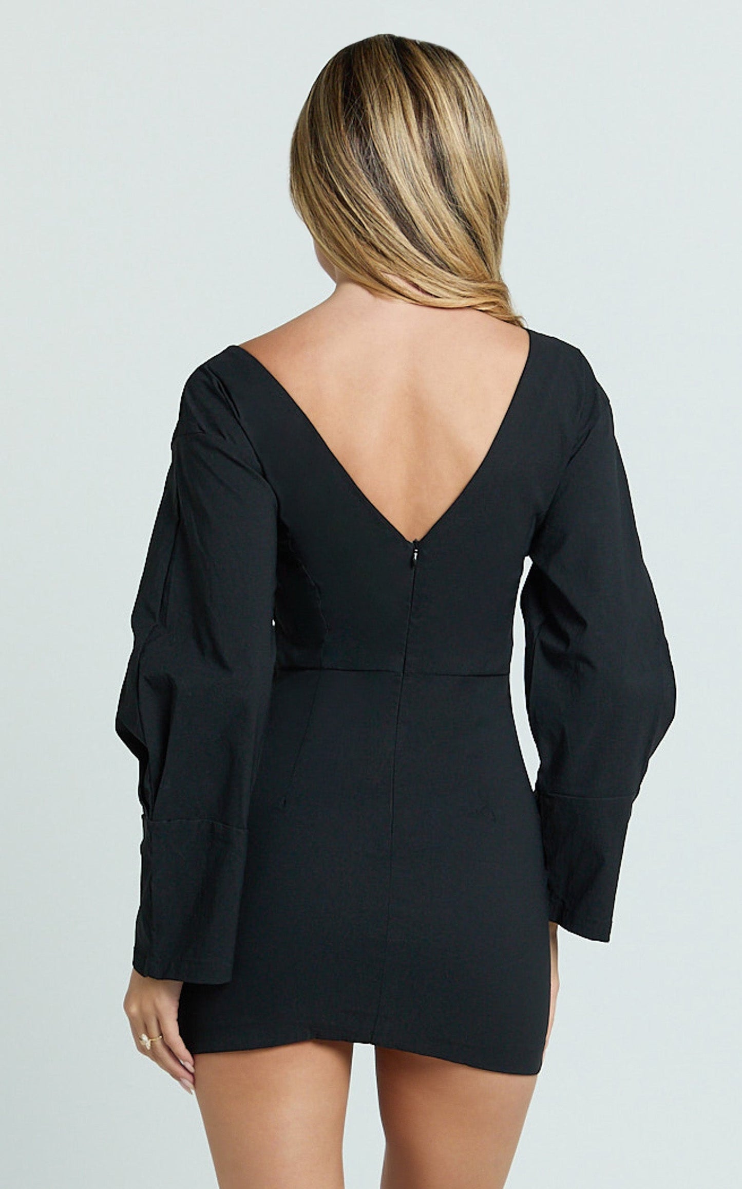 Yulia Mini Dress - Boatneck Cocoon Sleeve Fitted Dress in Black