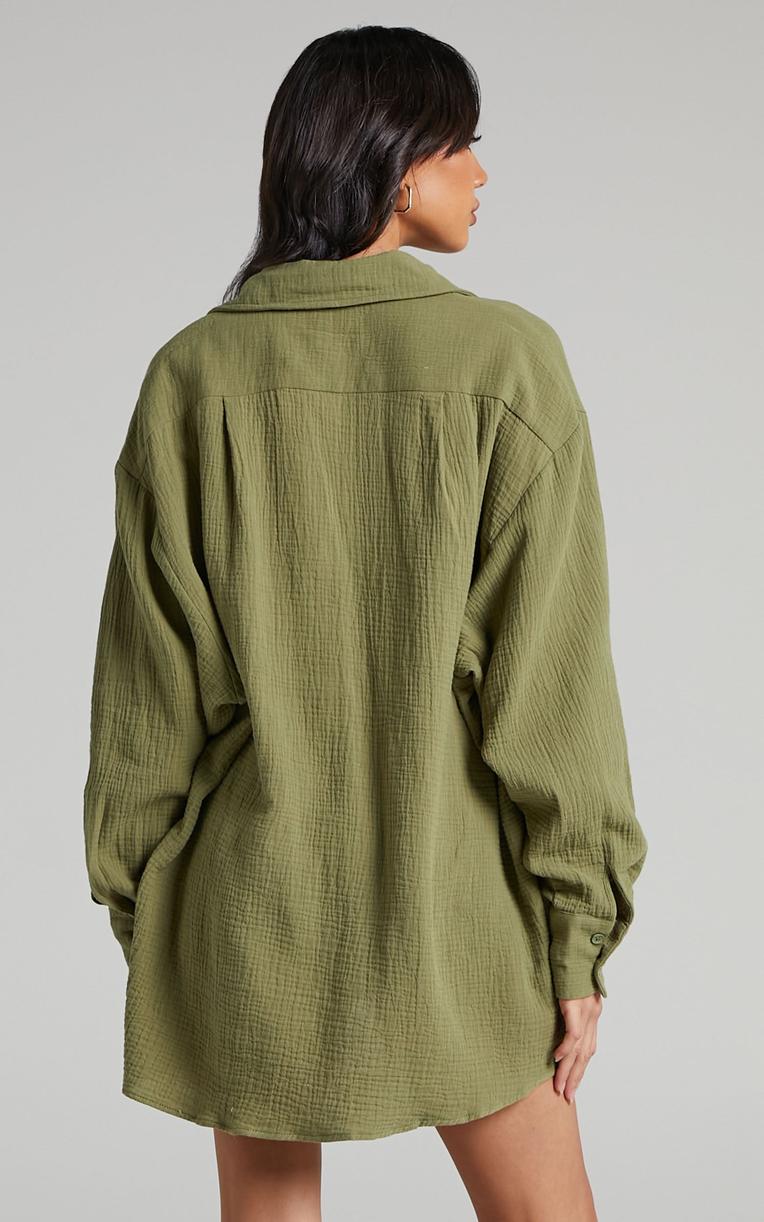 Yvaine Oversized Long Sleeve Button Up Shirt in Khaki