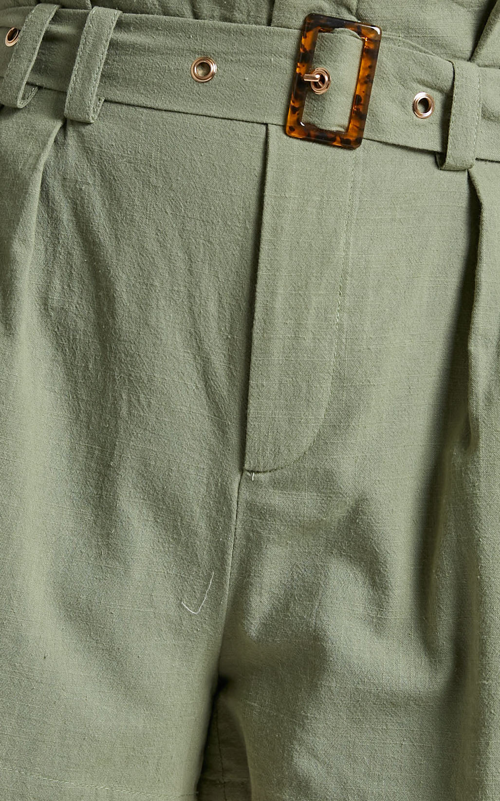 ZABEL Paper bag Waist Shorts in Cotton in Khaki
