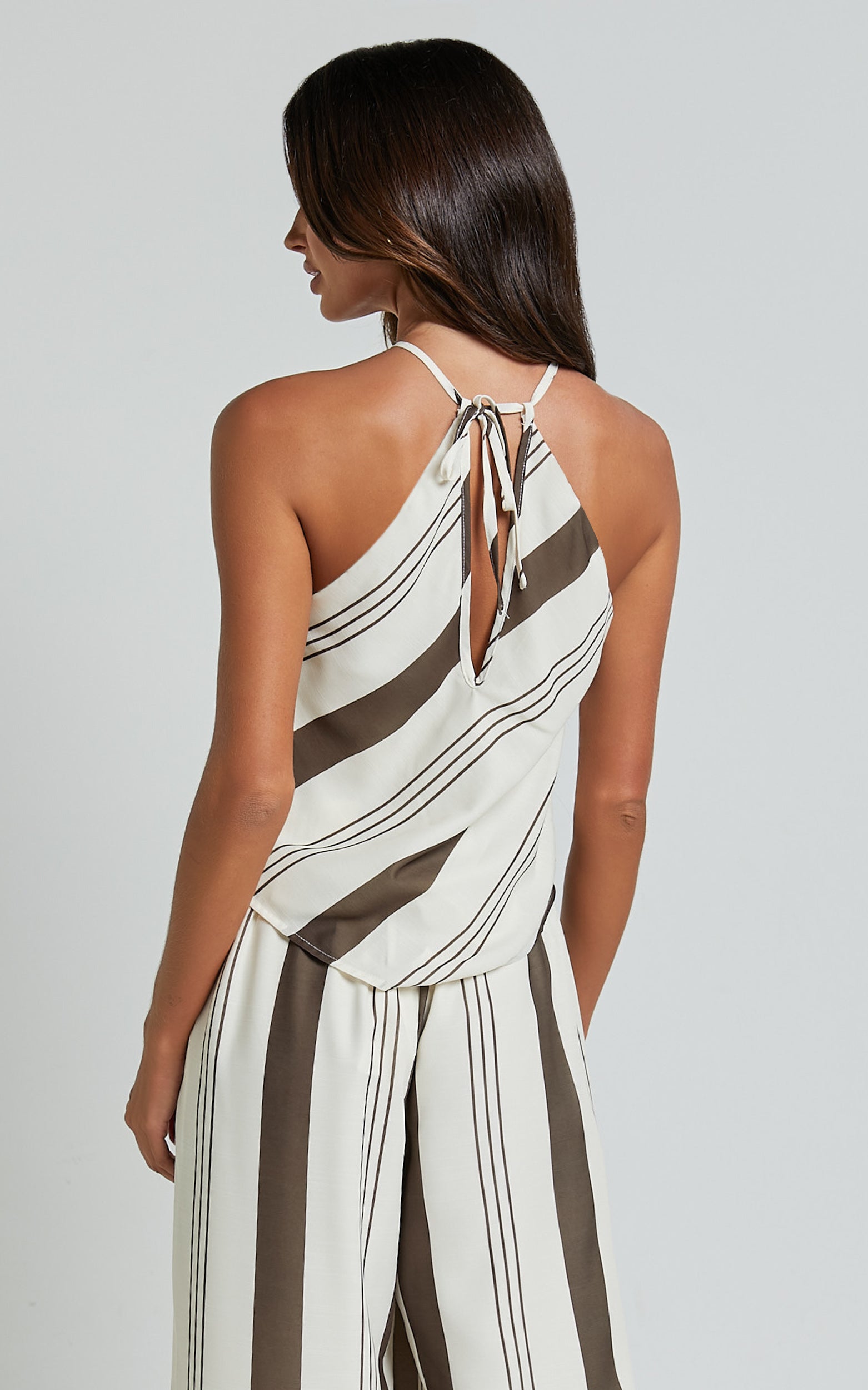 Zahara Top - Diamond Halter Neck Top in Choc Stripe