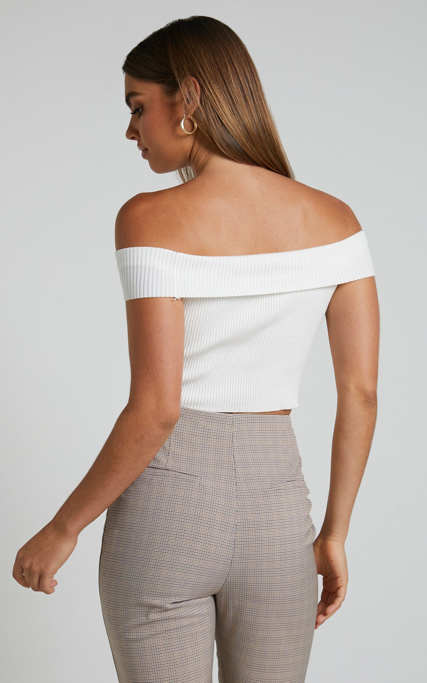 Zaina Top - Off The Shoulder Rib Knit Crop Top in White