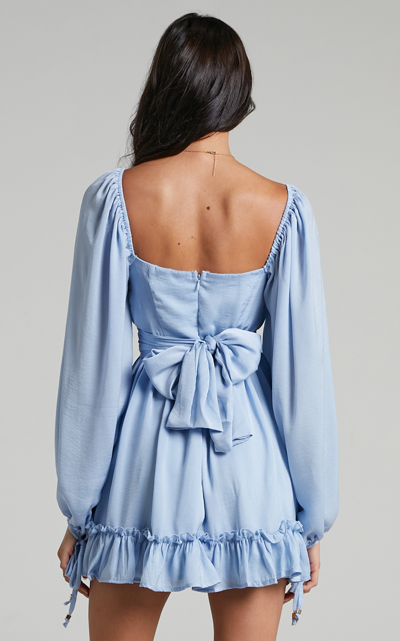 Zaire Mini Dress with Bodice Detailing in Dusty Blue