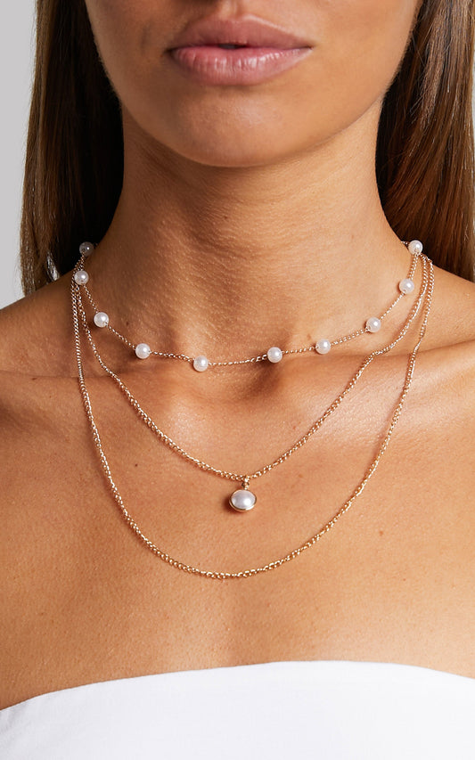 Zamantha Layered Faux Pearl Pendant Necklace in Gold