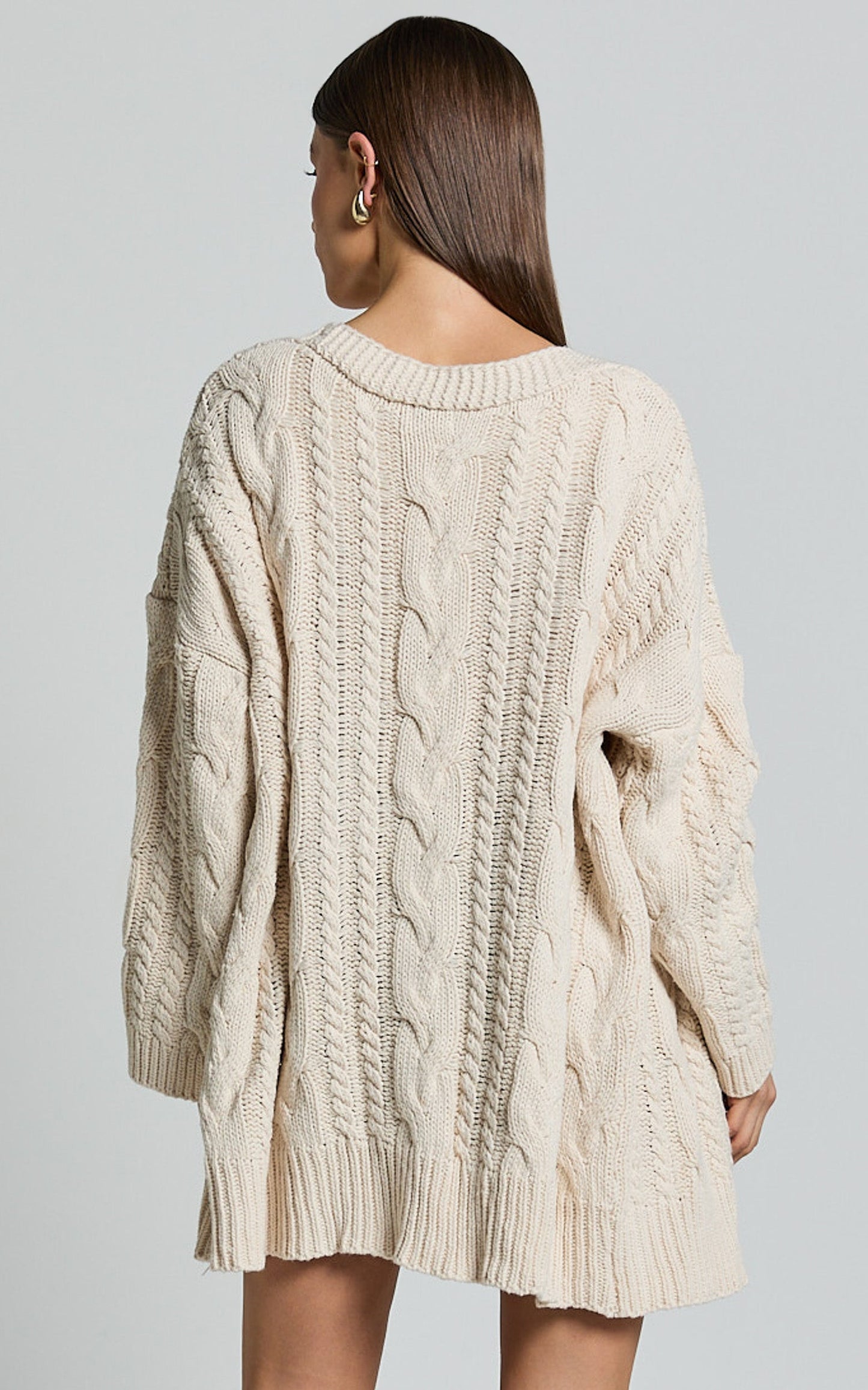 Zane Cardigan - Longline Cable Knit Oversized Cardigan in Cream