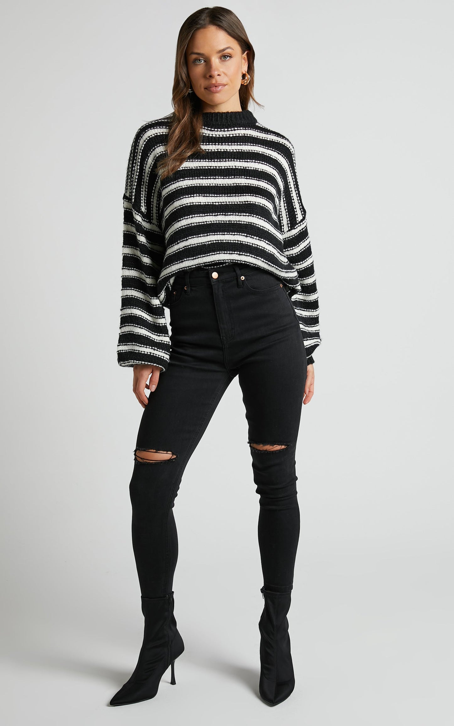 Zane Jumper - Long Sleeve Knit Jumper in Black and White Stripe