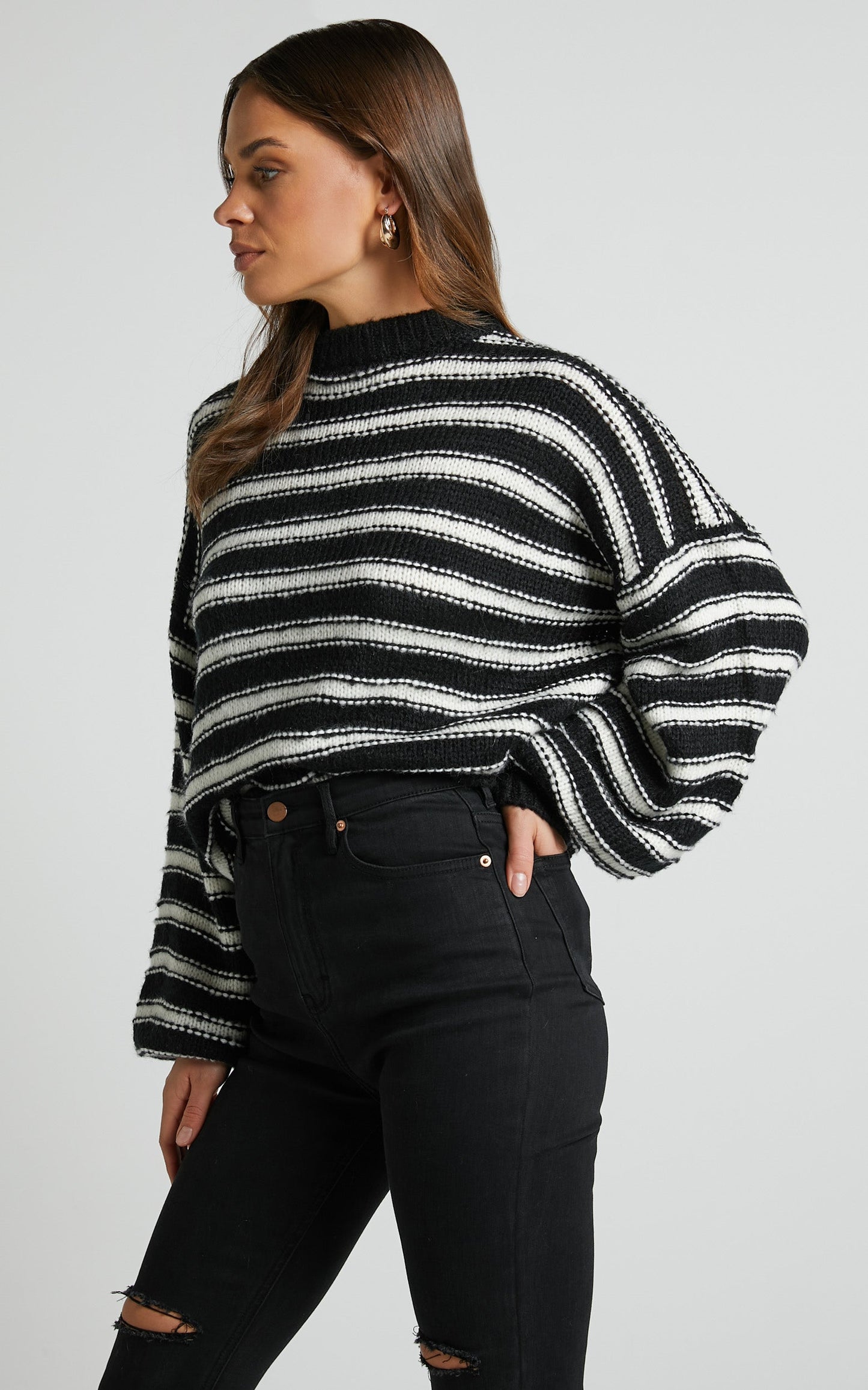 Zane Jumper - Long Sleeve Knit Jumper in Black and White Stripe