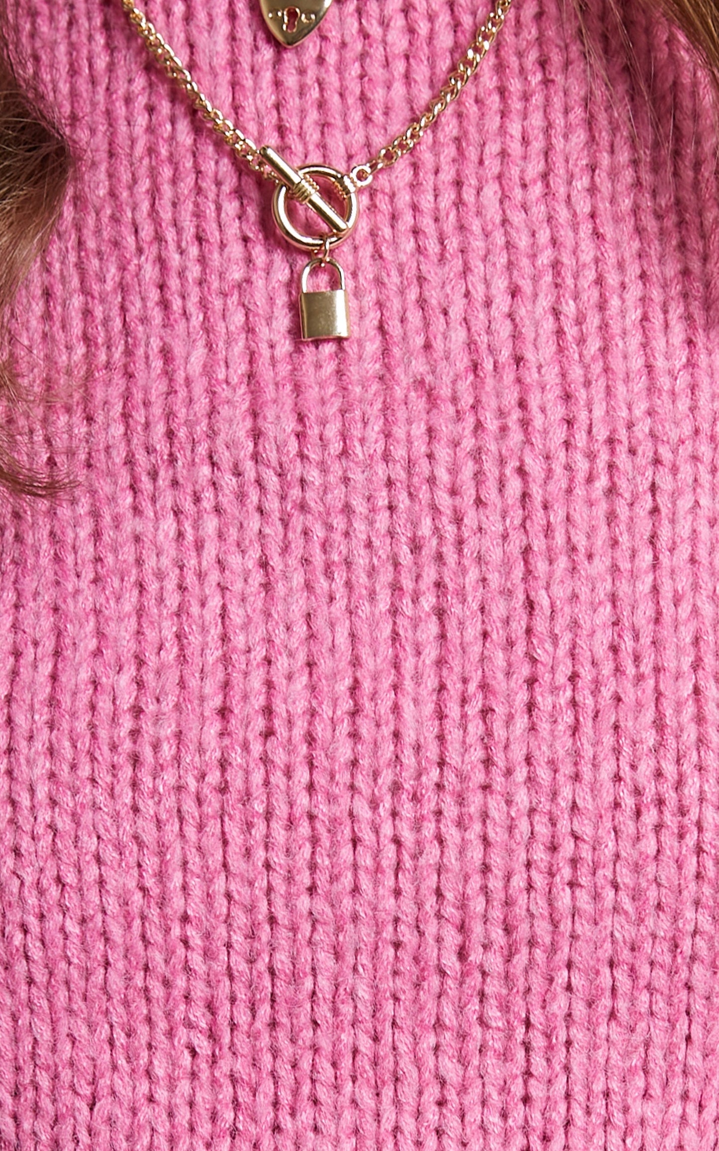 Zaphara Jumper - Cable Knit Sleeve High Neck Jumper in Hot Pink