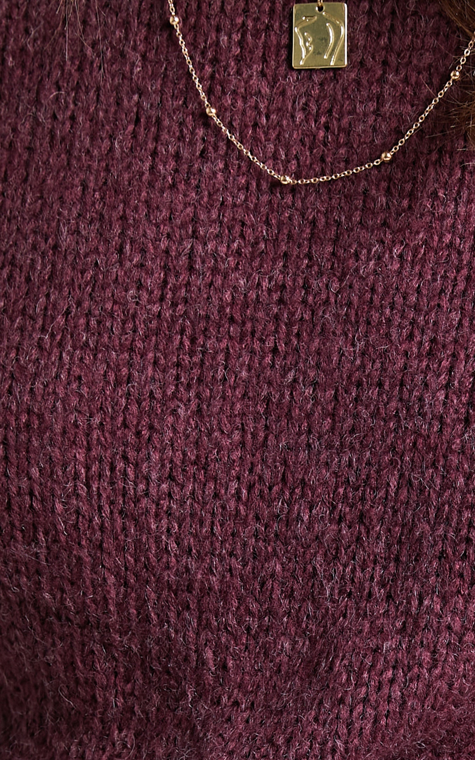 Zaphara Jumper - Cable Knit Sleeve High Neck Jumper in Merlot