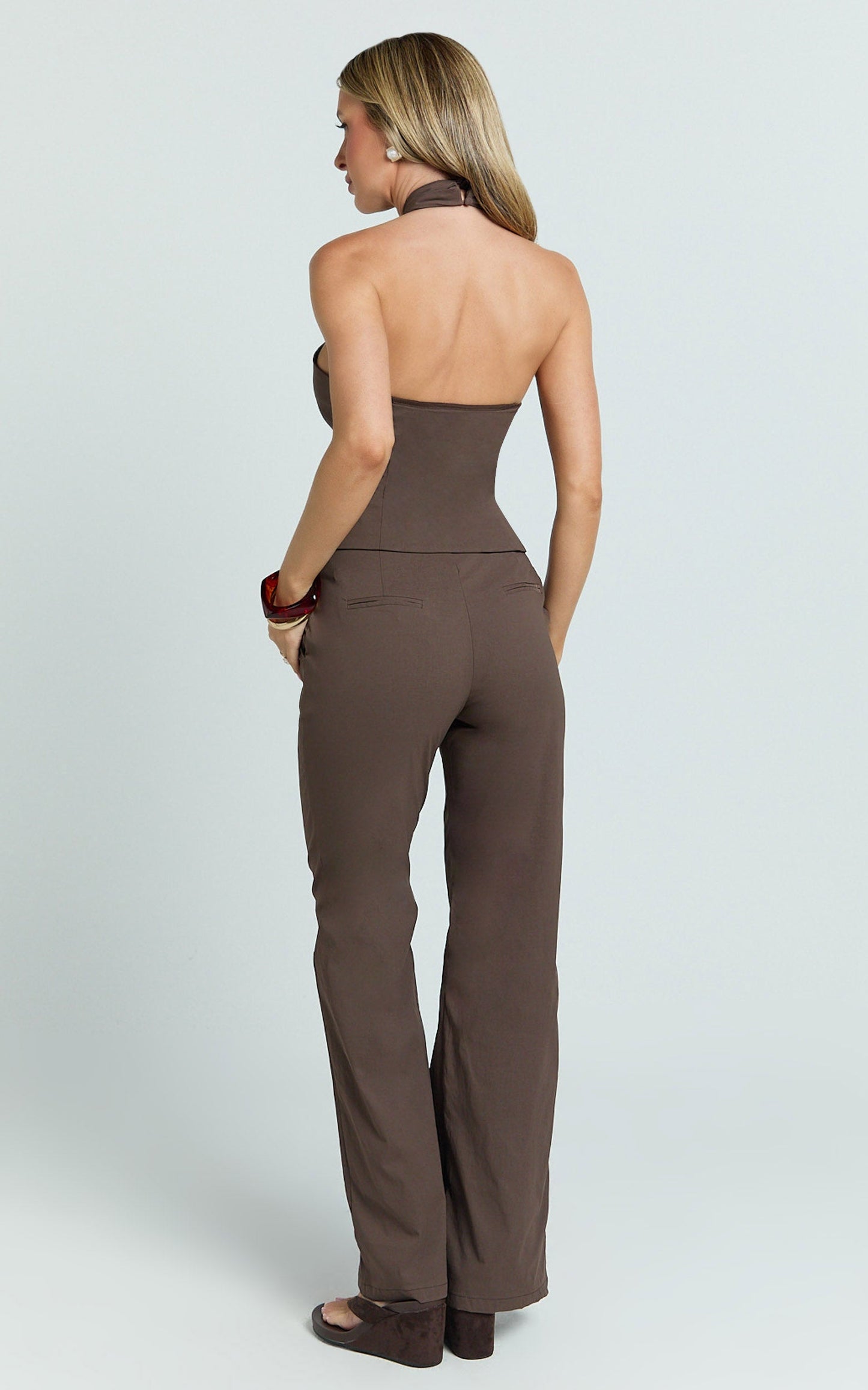 Zareena Pants - Mid Rise Wide Leg Pants in Chocolate