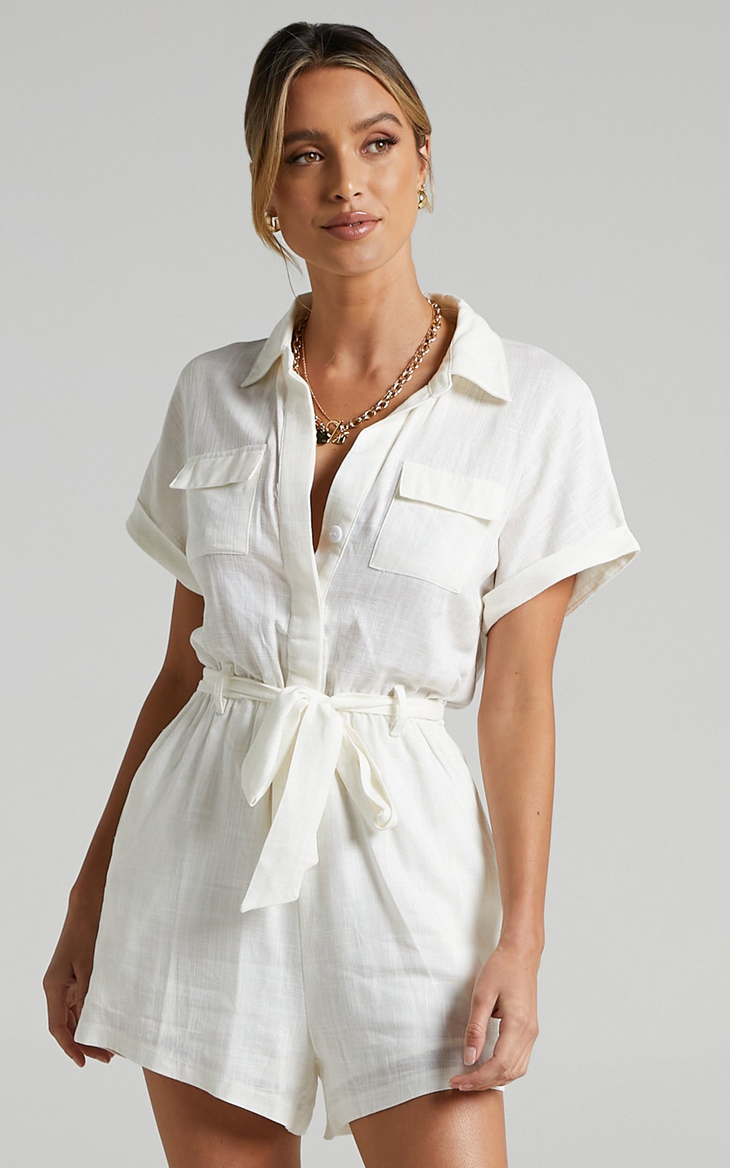 Zarina Belted Playsuit in White