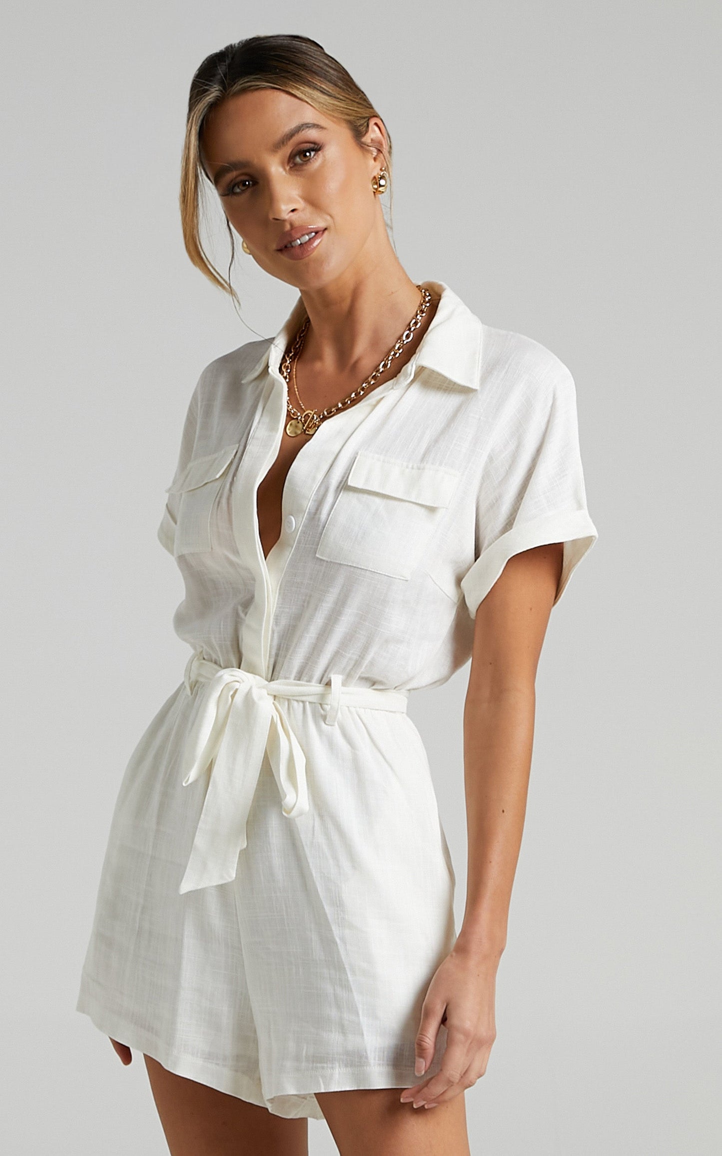 Zarina Belted Playsuit in White