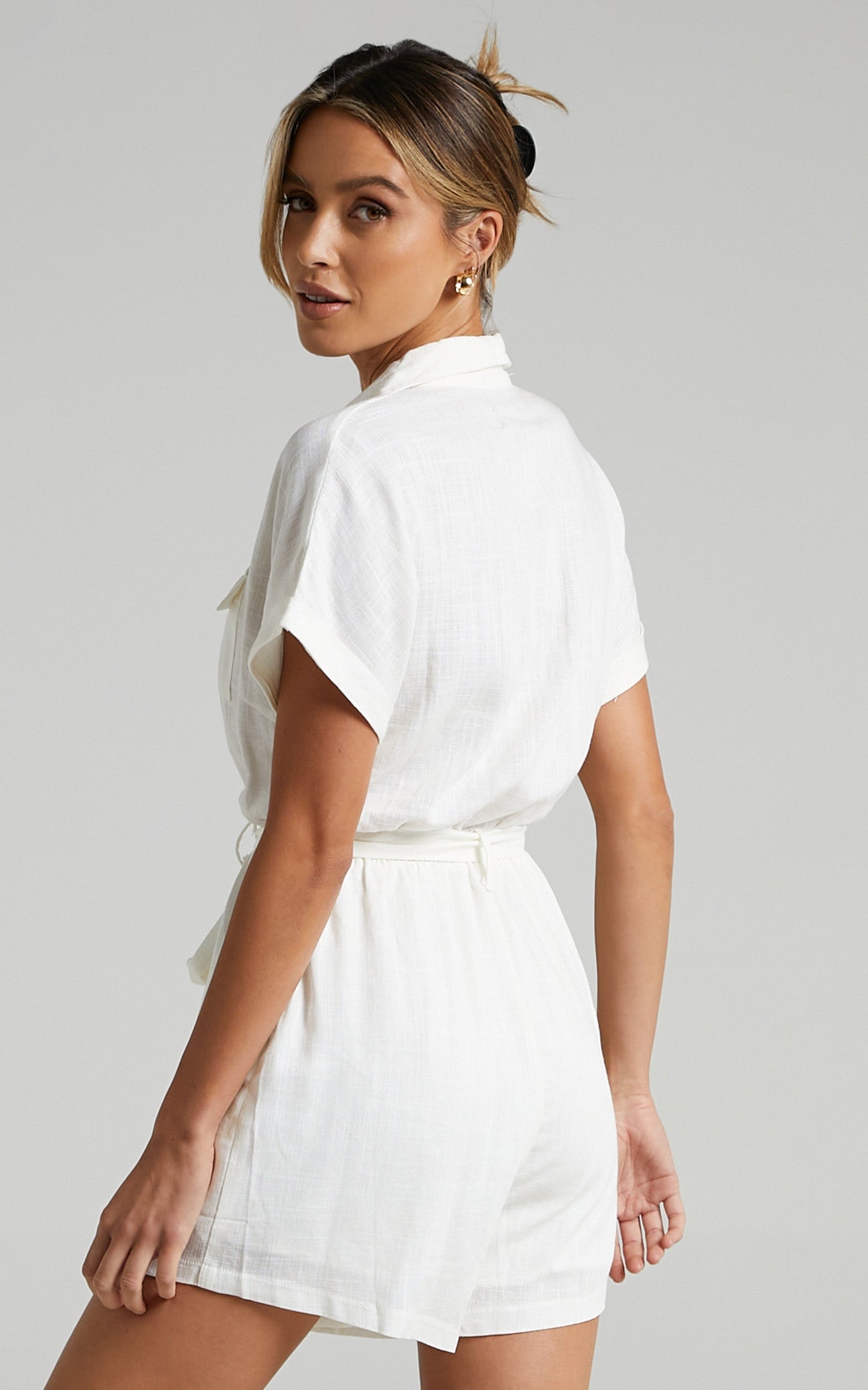 Zarina Belted Playsuit in White