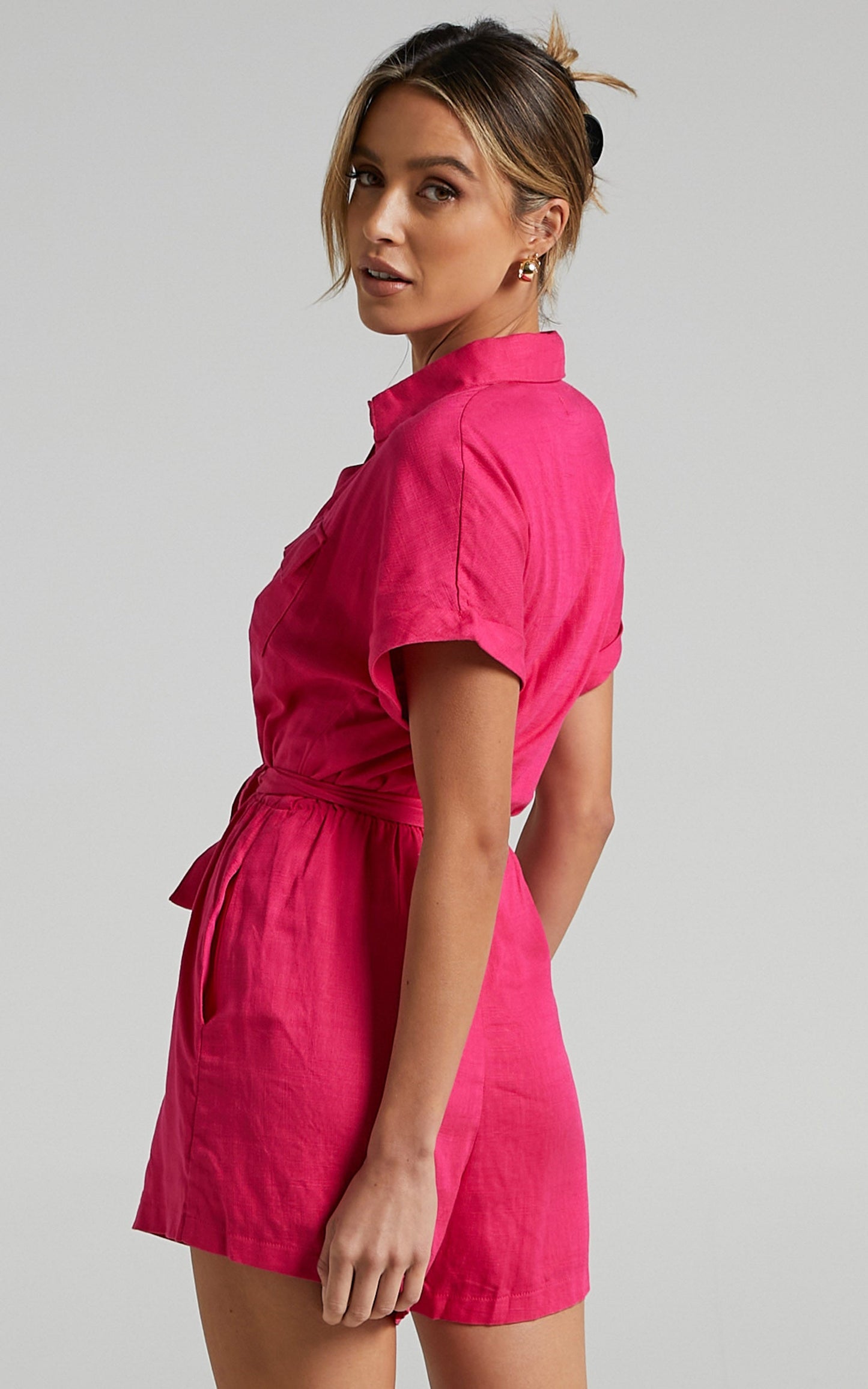 Zarina Belted Playsuit in Hot Pink