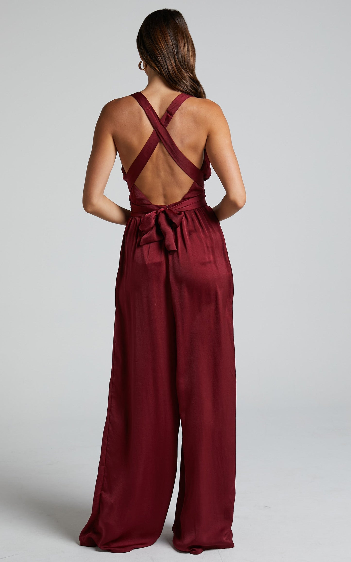 Zarina Jumpsuit - Plunge Neck Twist Back Jumpsuit in Maroon
