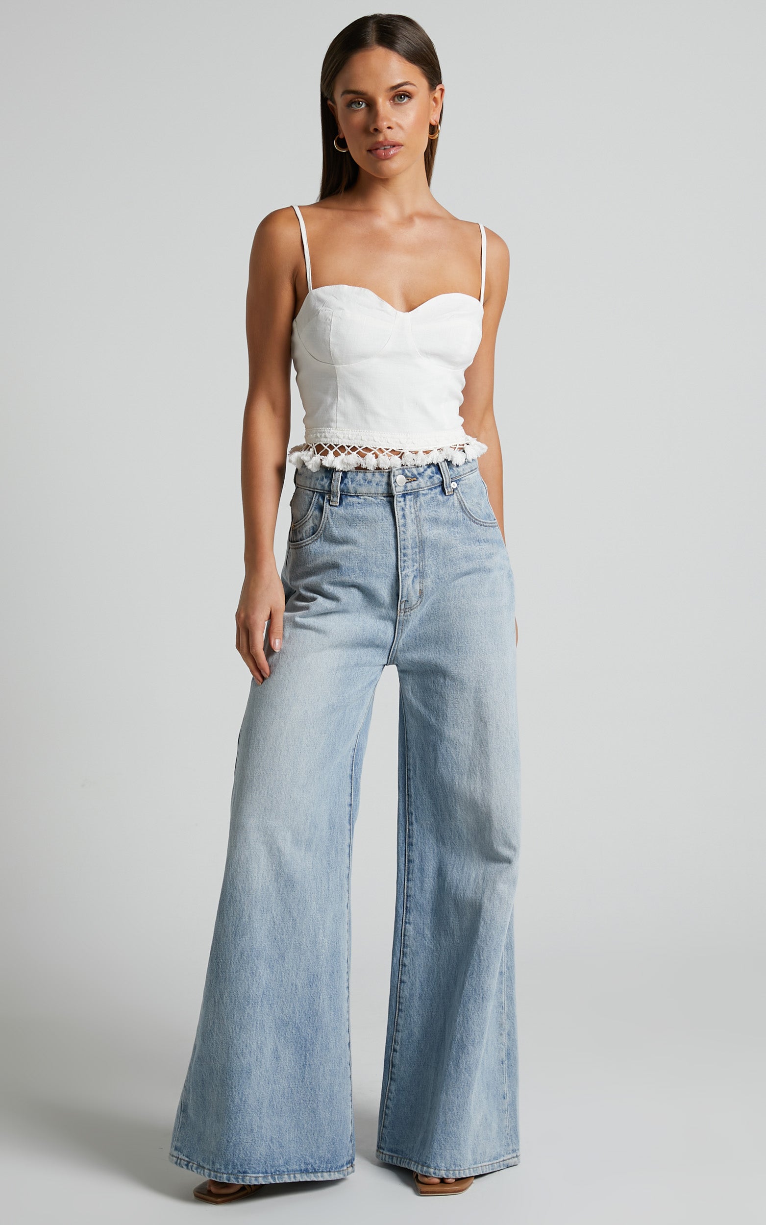 Zehanie Top - Bustier Tassel Trim Top in White