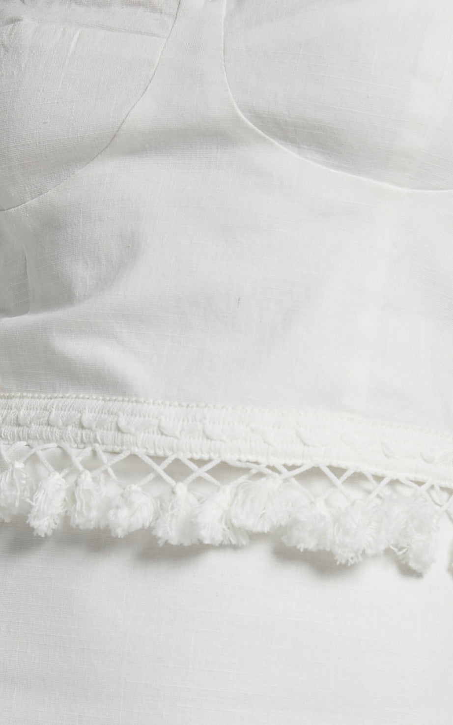 Zehanie Mini Skirt - Tassel Trim A-line Skirt in White