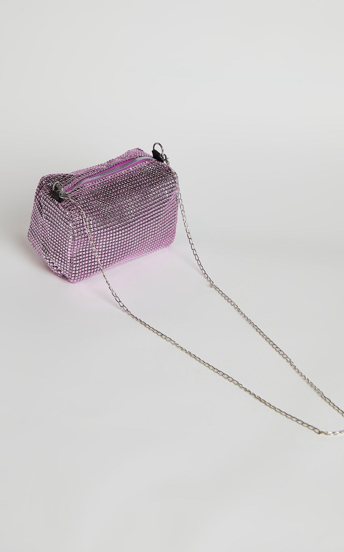 Zephira Silver Chain Strap Diamante Bag in Pink