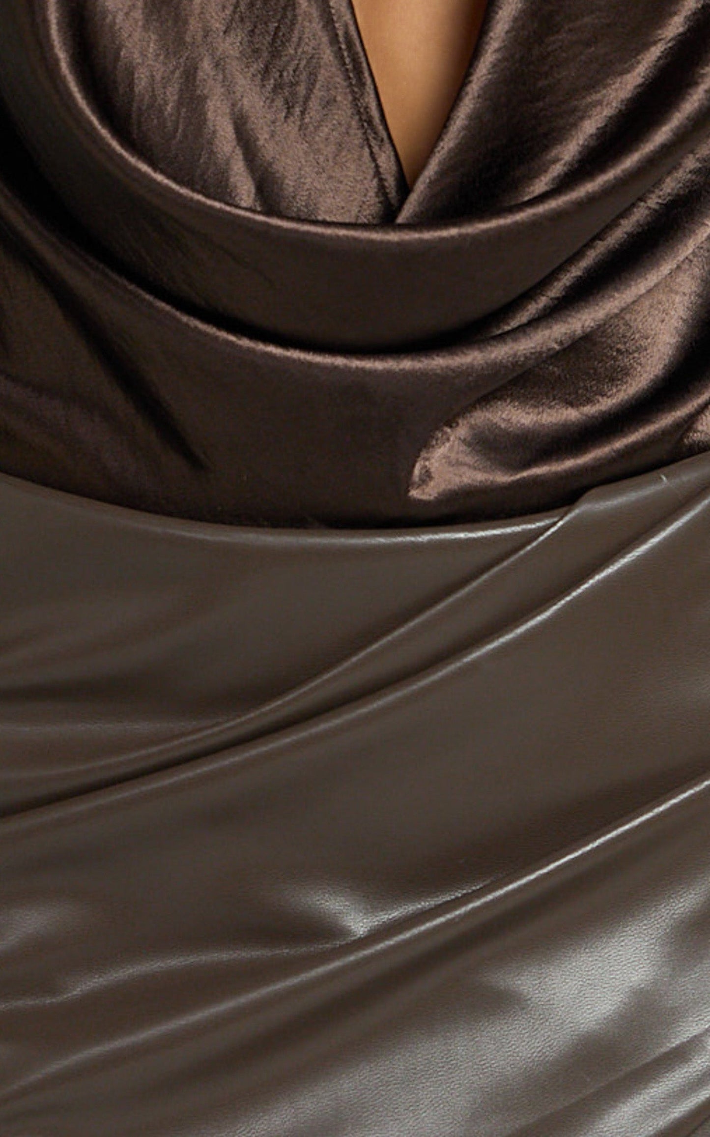 Zephyr Bodysuit - Plunge Neck Cowl Bodysuit in Chocolate