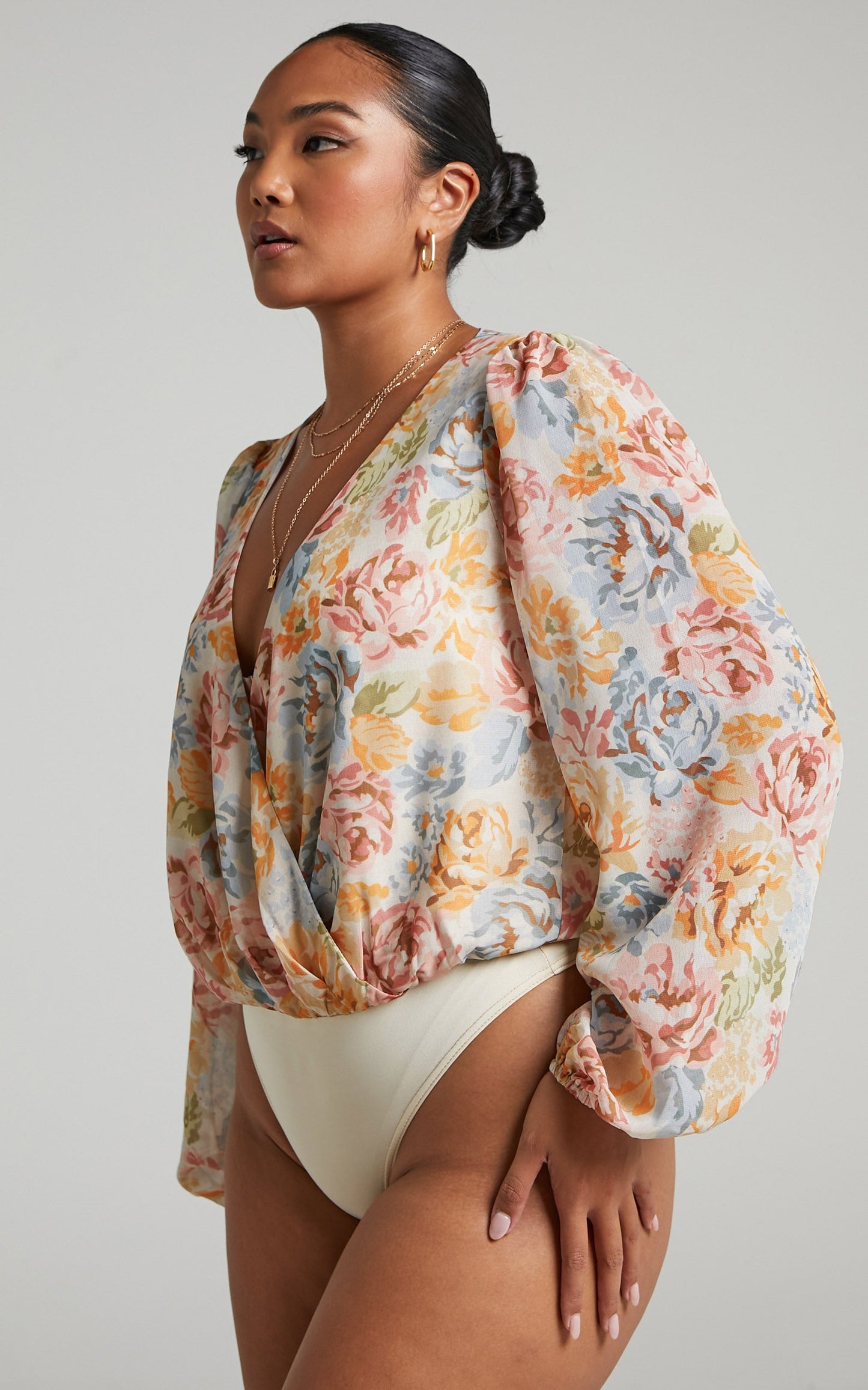 Zhenie Wrap Front Bodysuit in Multi Floral