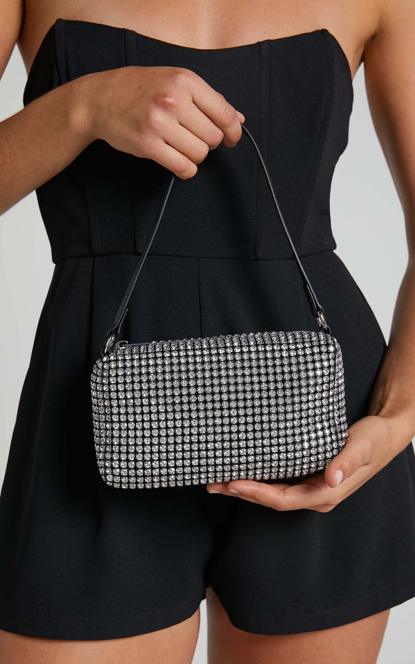 Zhoraya Rhinestone Bag in Silver