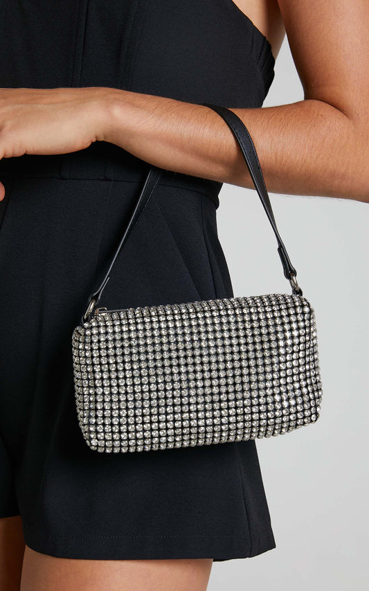 Zhoraya Rhinestone Bag in Silver
