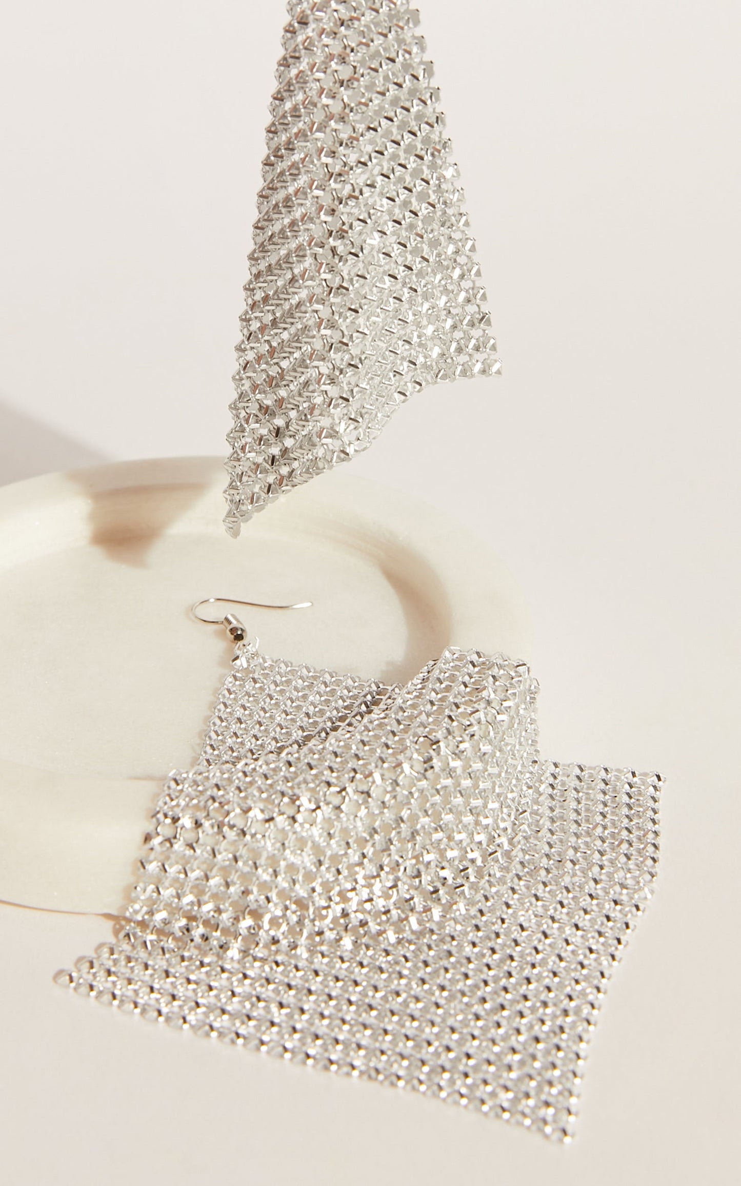 Zhyra Drop Diamante Mesh Earrings in Silver Mesh