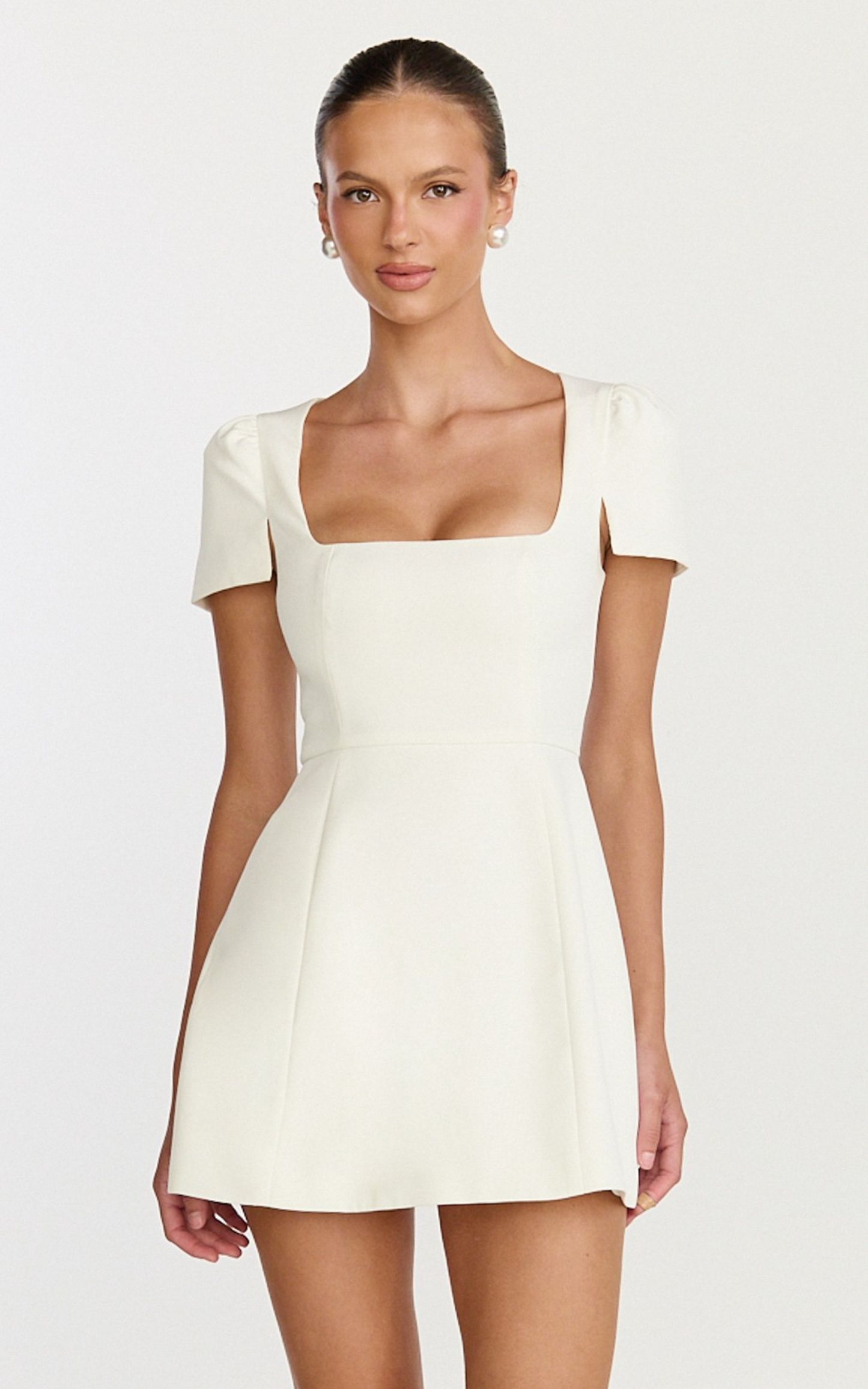 Zinnia Mini Dress - Square Neck Tulip Dress in White