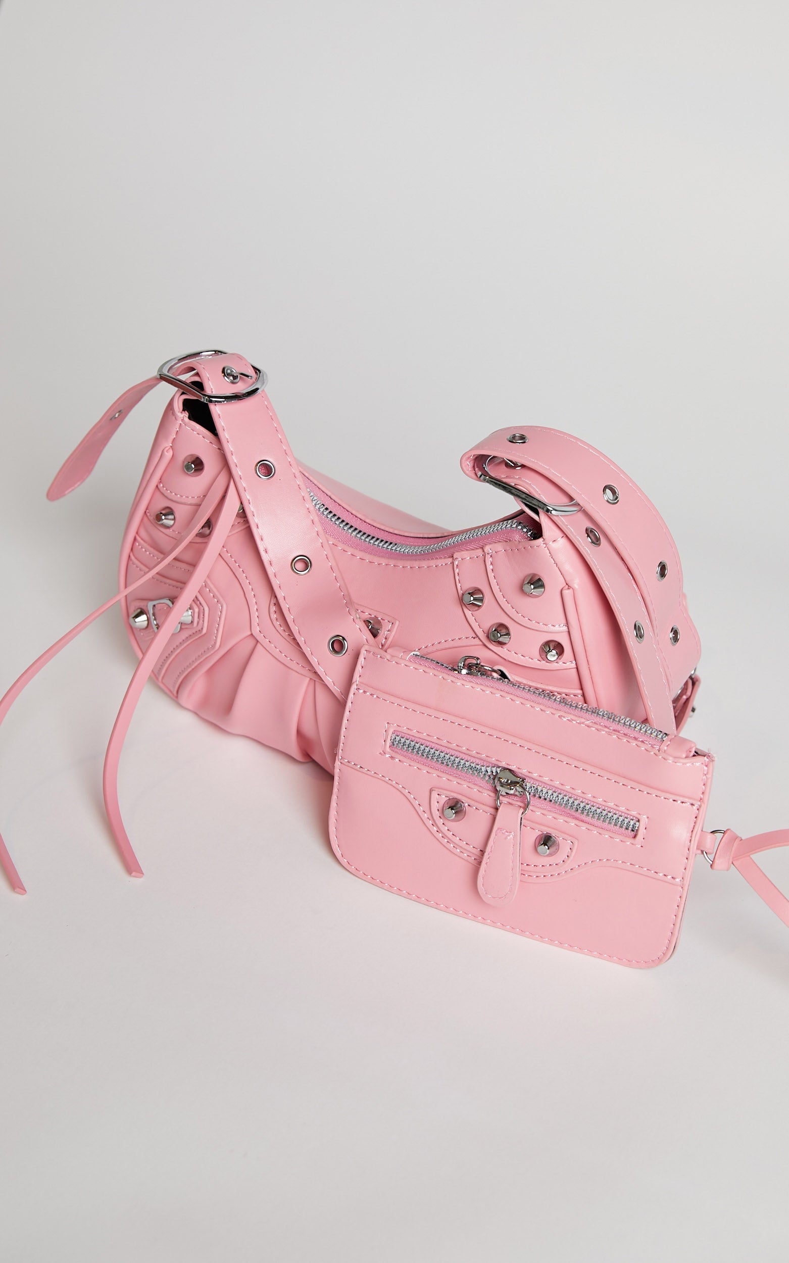 Zipporah Bag - Silver Stud Detail Crossbody Bag in Pink