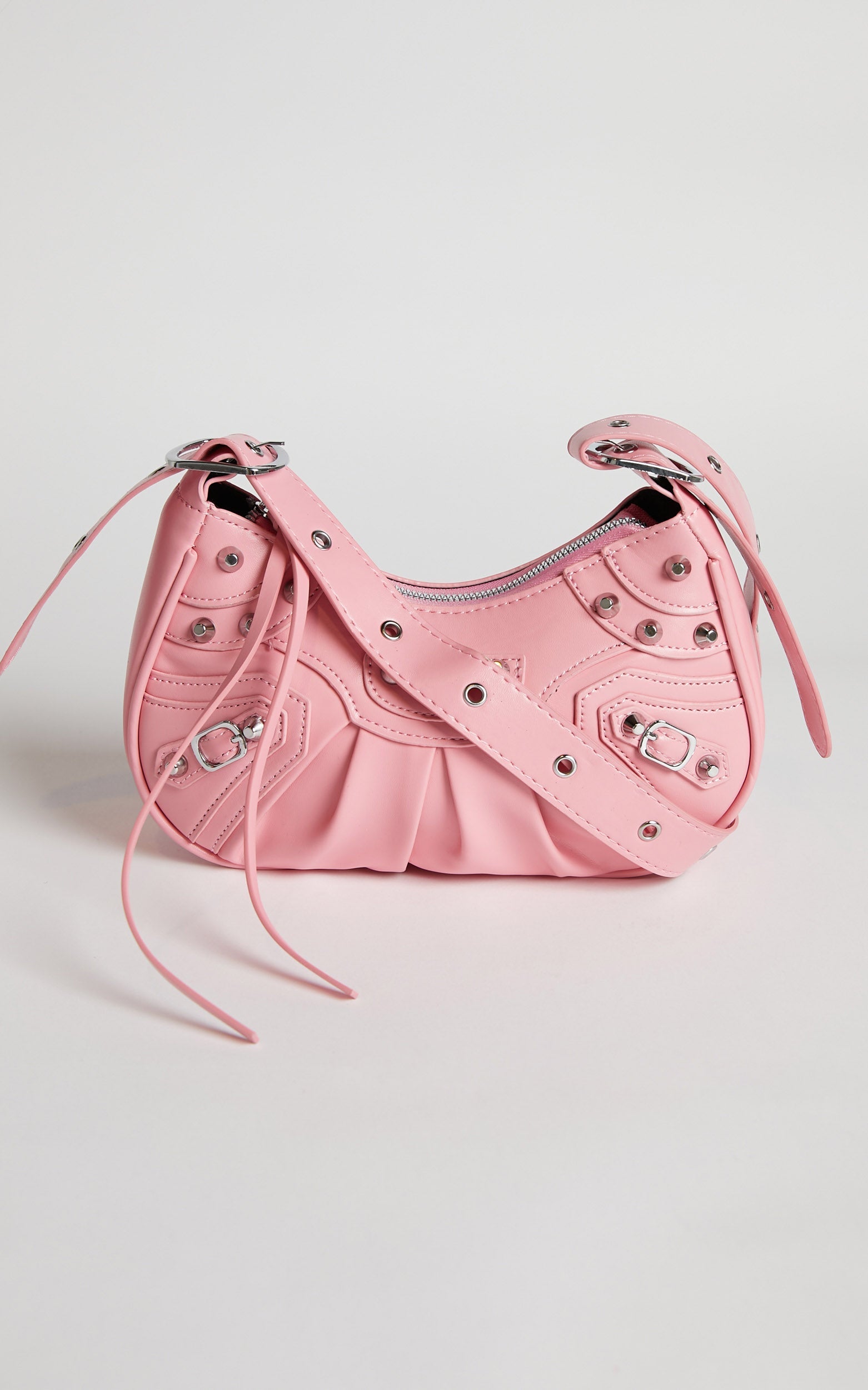 Zipporah Bag - Silver Stud Detail Crossbody Bag in Pink