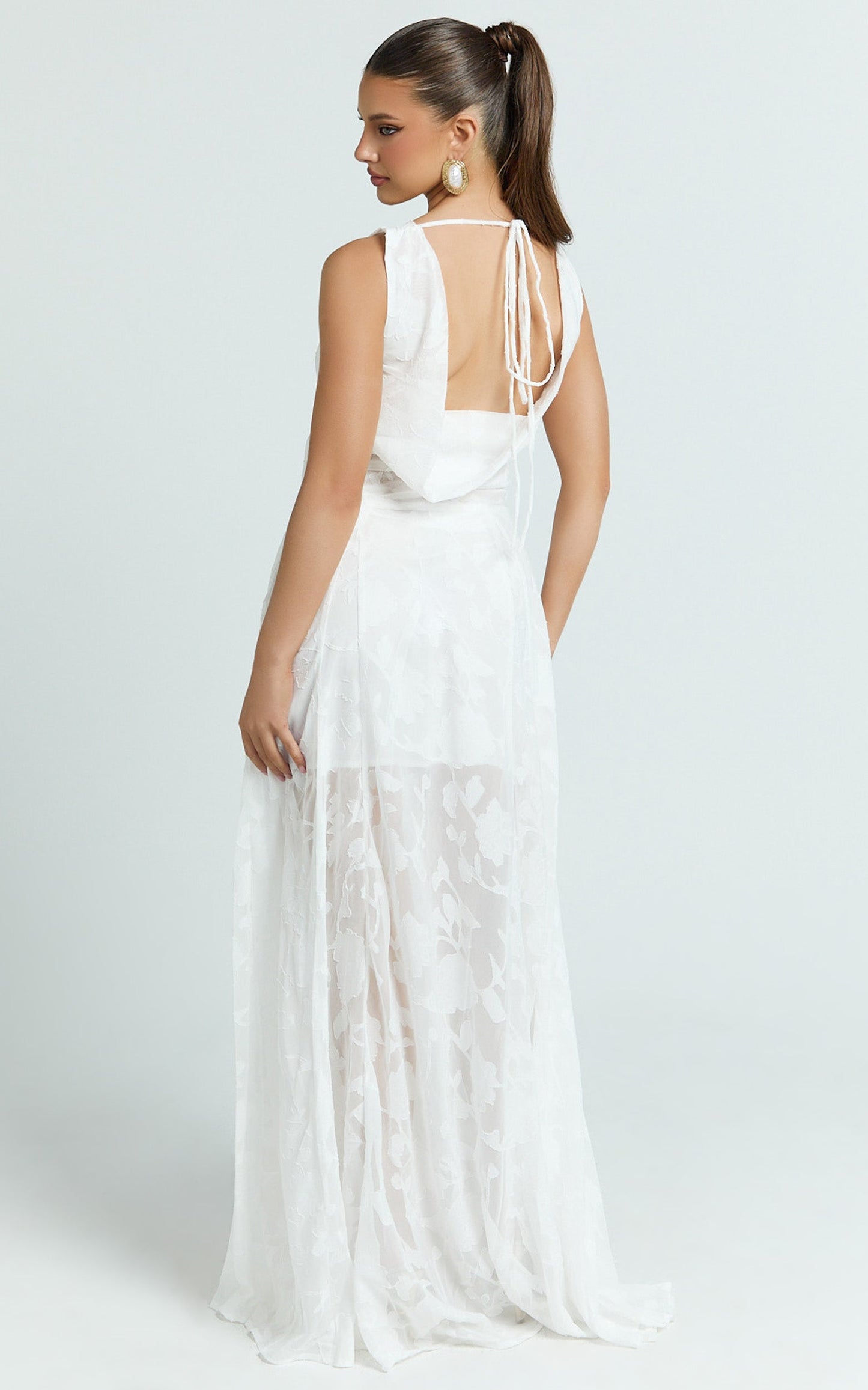Ziva Maxi Dress - Jacquard Cowl Neck Dress in White