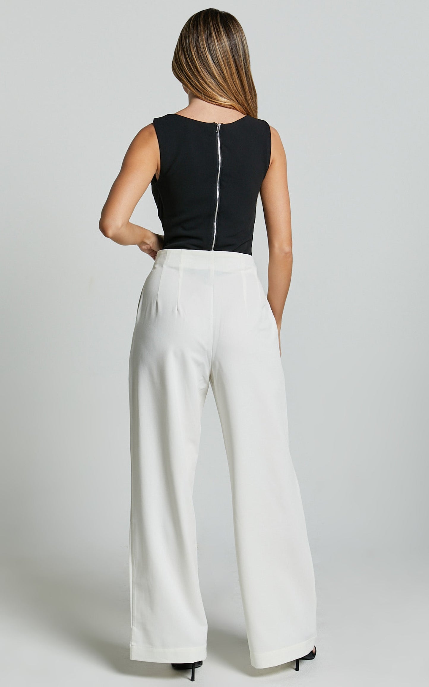Zoella Pants - High Waisted Pleated Drill Pants in Ivory