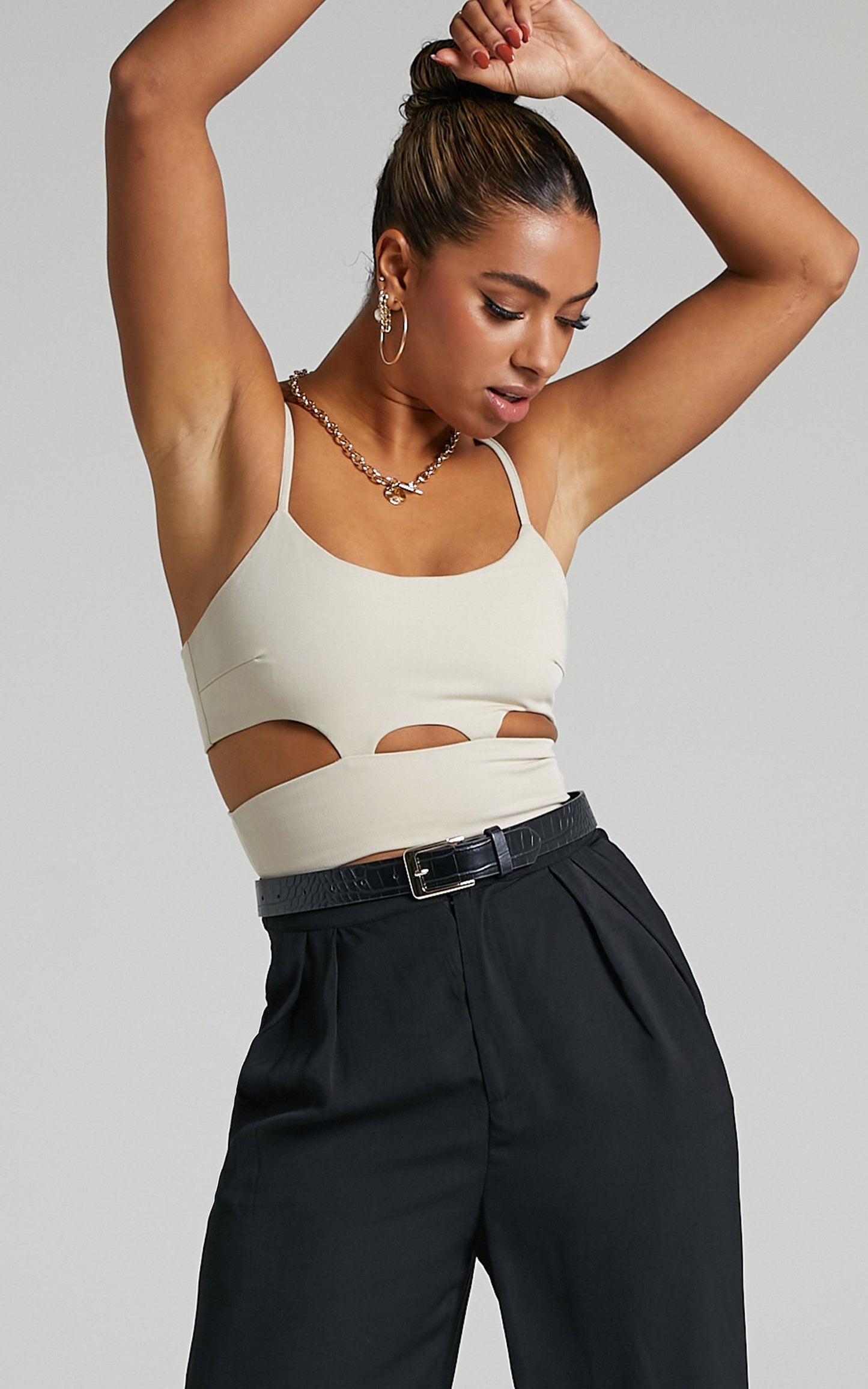 Zoie Top - Cut Out Crop Top in Stone
