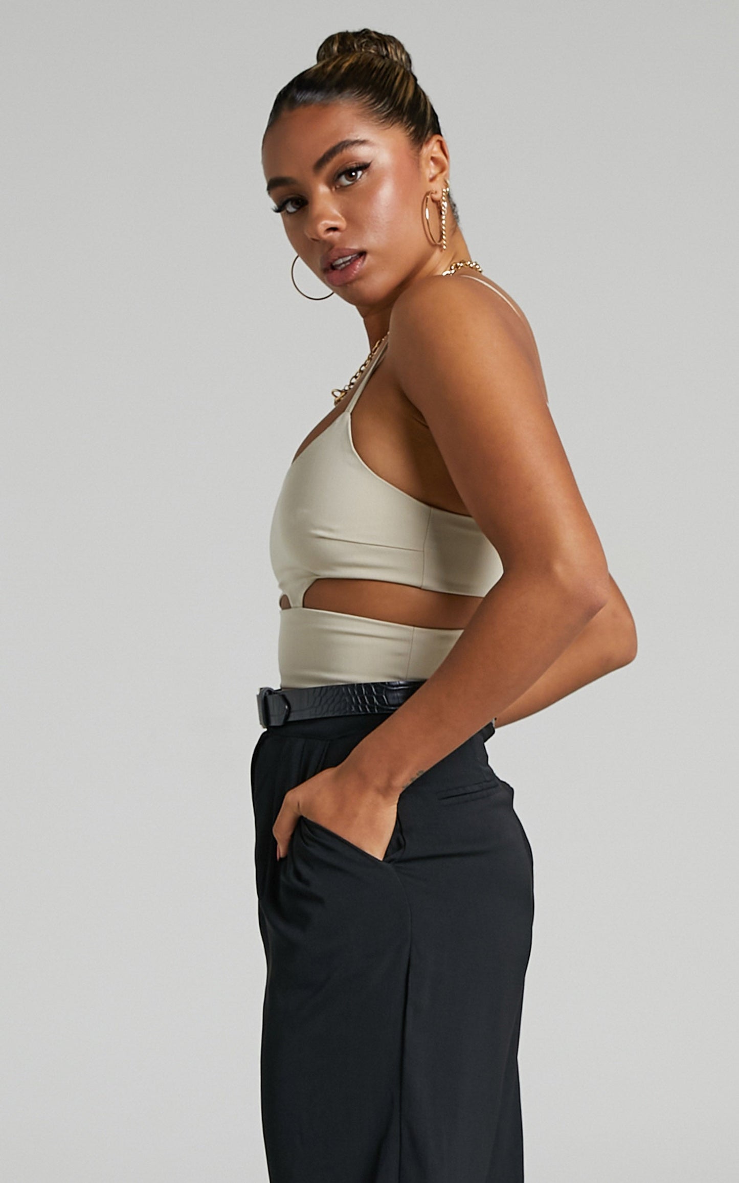 Zoie Top - Cut Out Crop Top in Stone