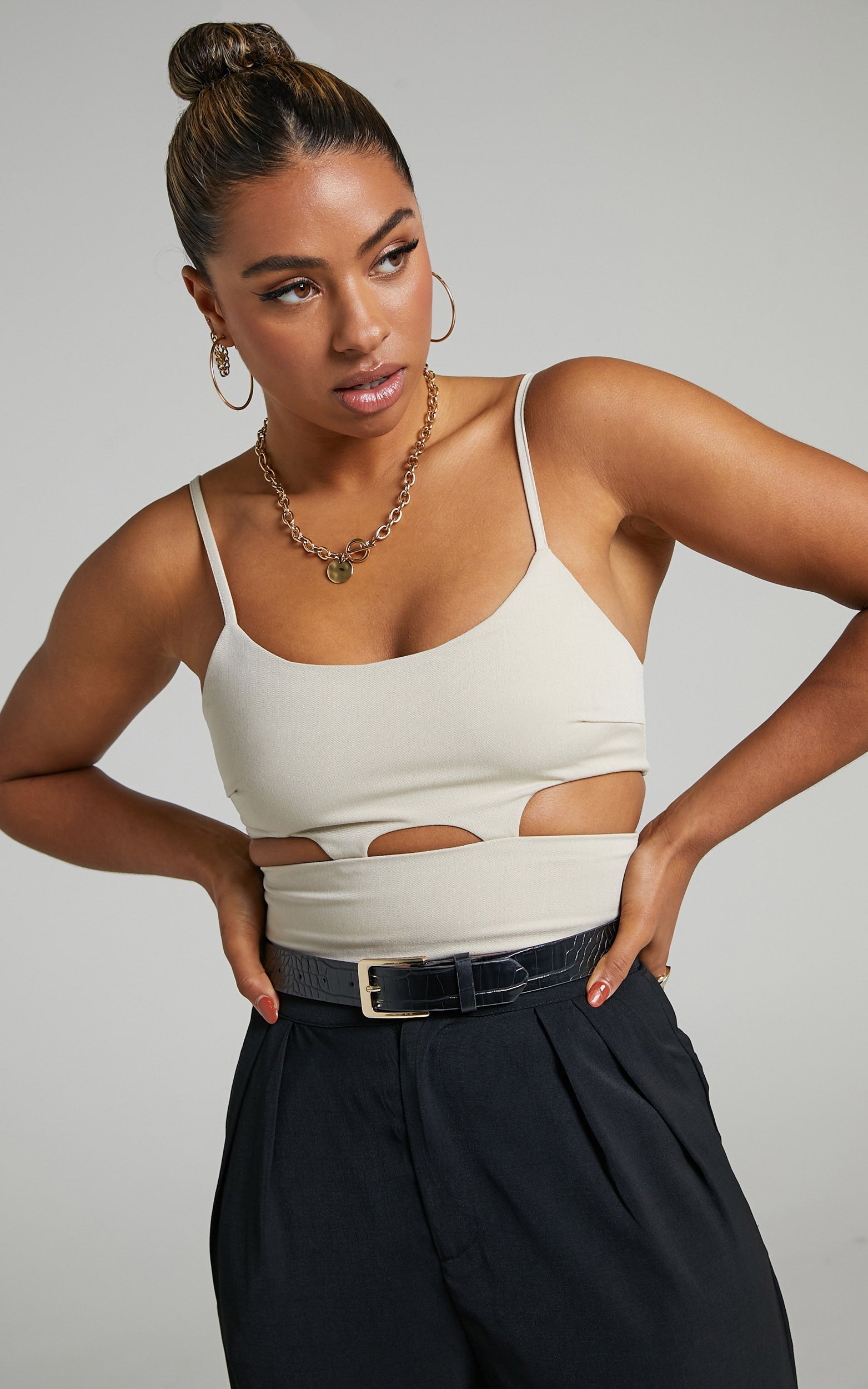 Zoie Top - Cut Out Crop Top in Stone