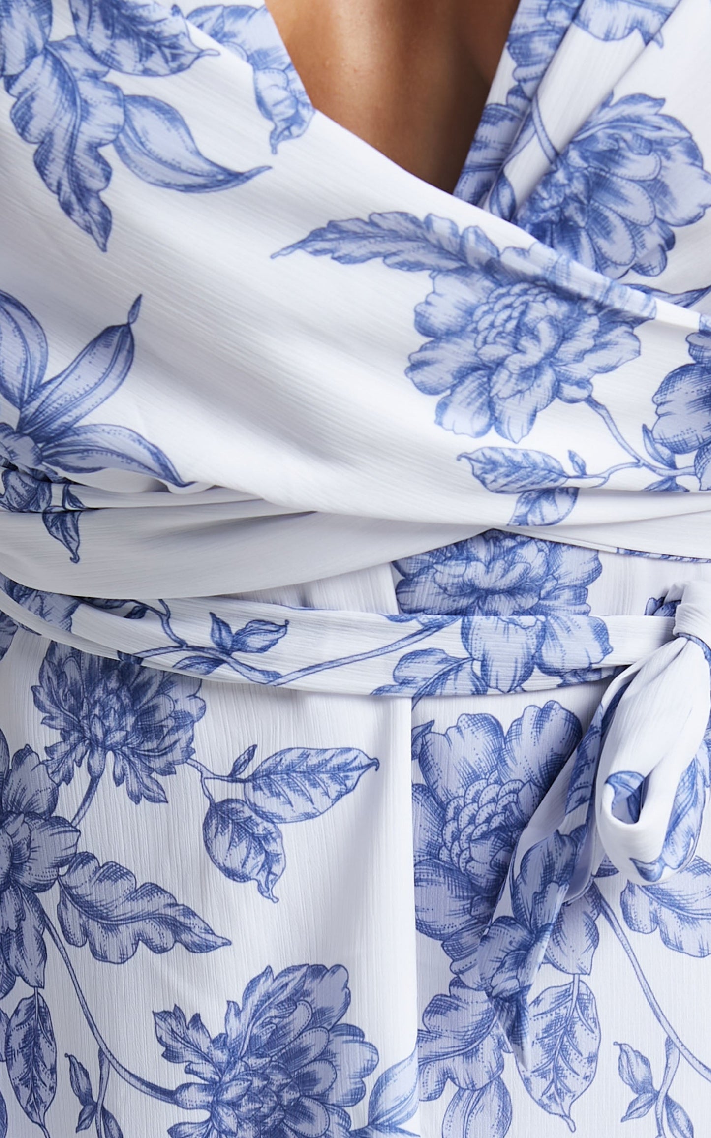 Zonya Mini Dress - V Neck Flutter Sleeve Dress in Blue Silhouette Floral