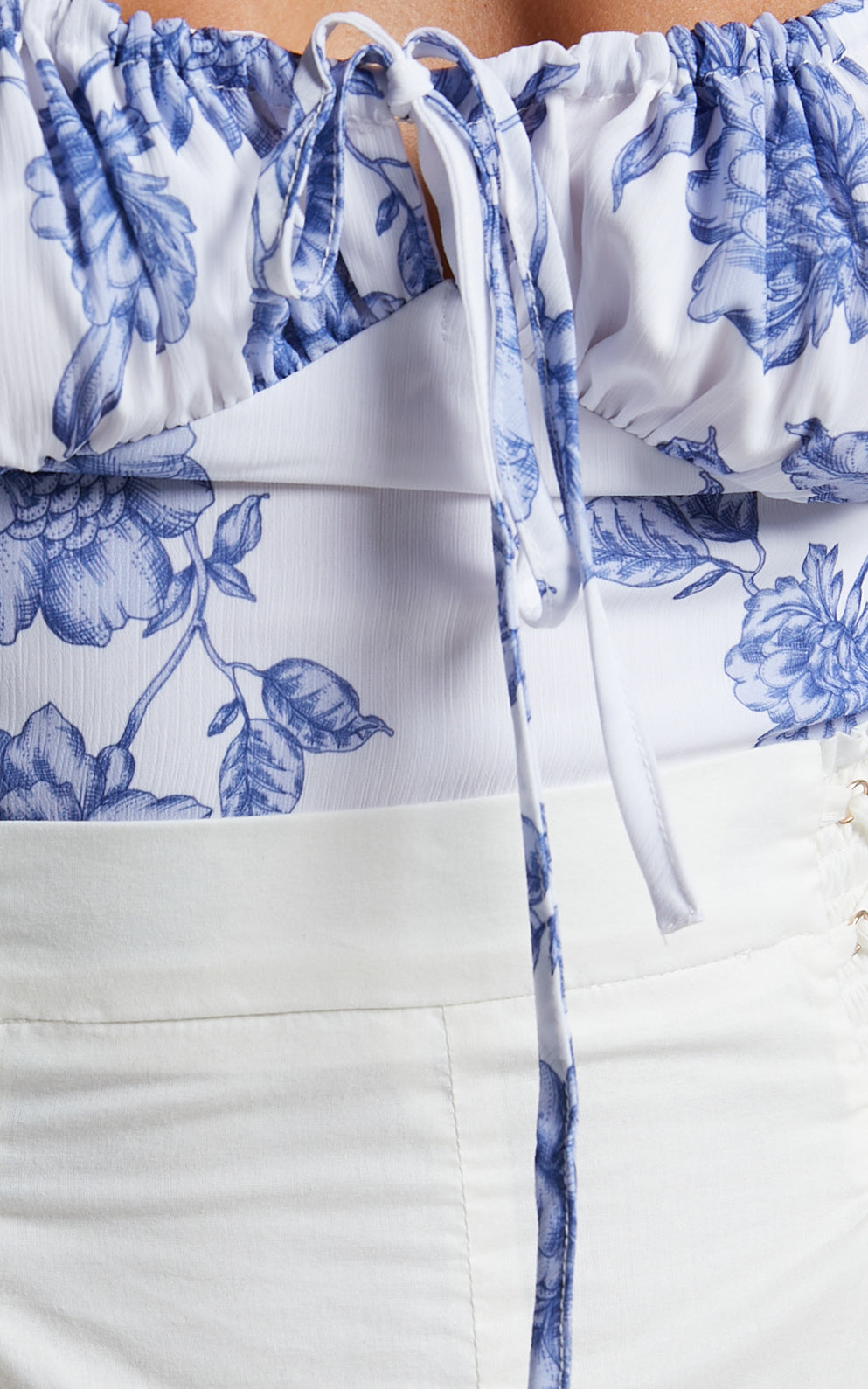 Zonya Top - Tie Front Long Sleeve Blouse in Blue Silhouette Floral