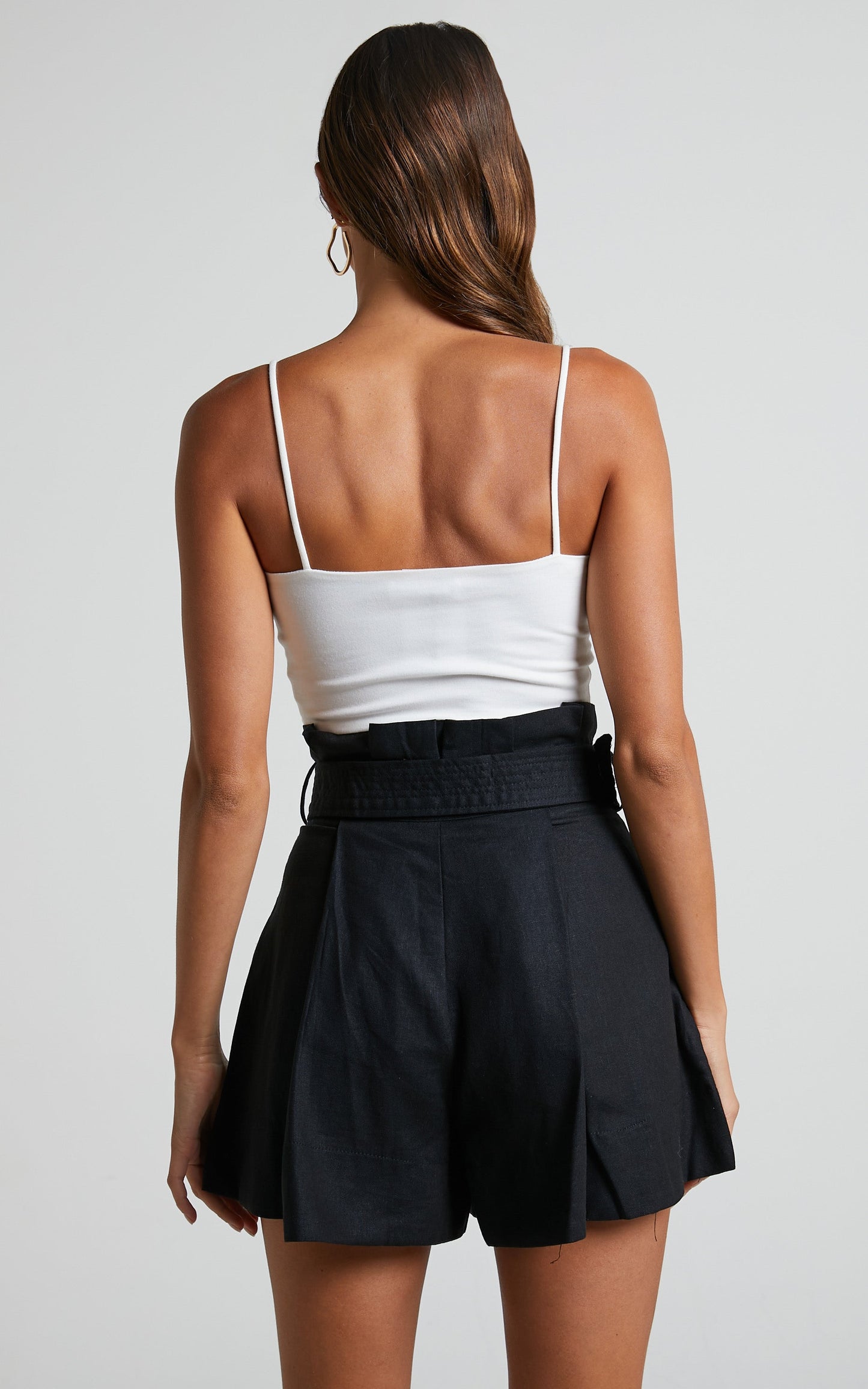 Zora Shorts - Linen High Waisted Paper Bag Shorts in Black