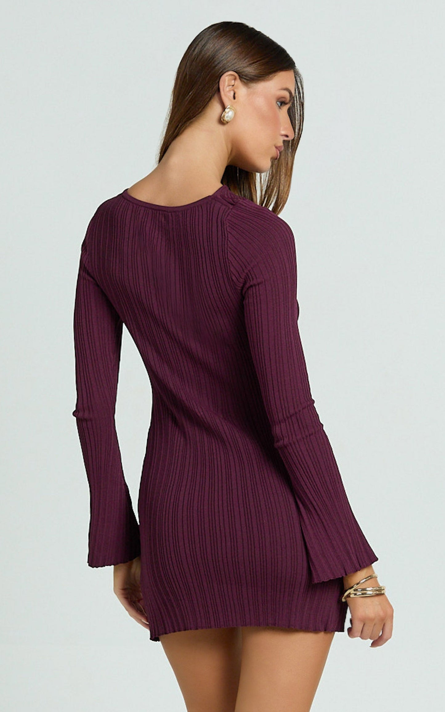 Zoya Mini Dress - Long Sleeve Bodycon Dress in Wine