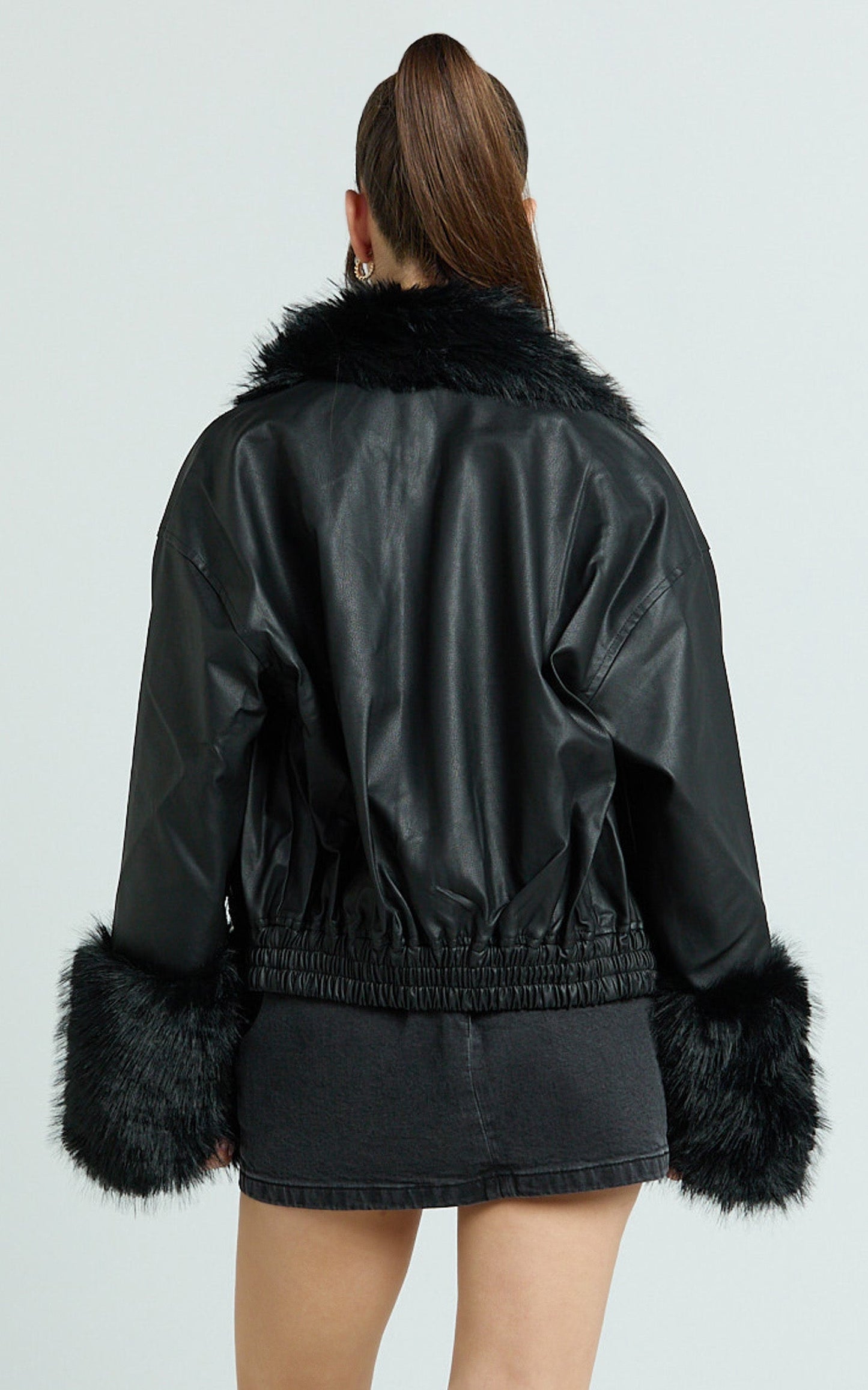 Zuri Jacket - Faux Fur Collar and Cuff Suede Jacket in Black