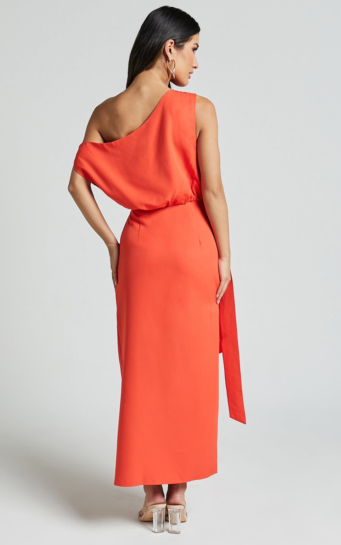 Zuri Midi Dress - One Shoulder Wrap Dress in Orange