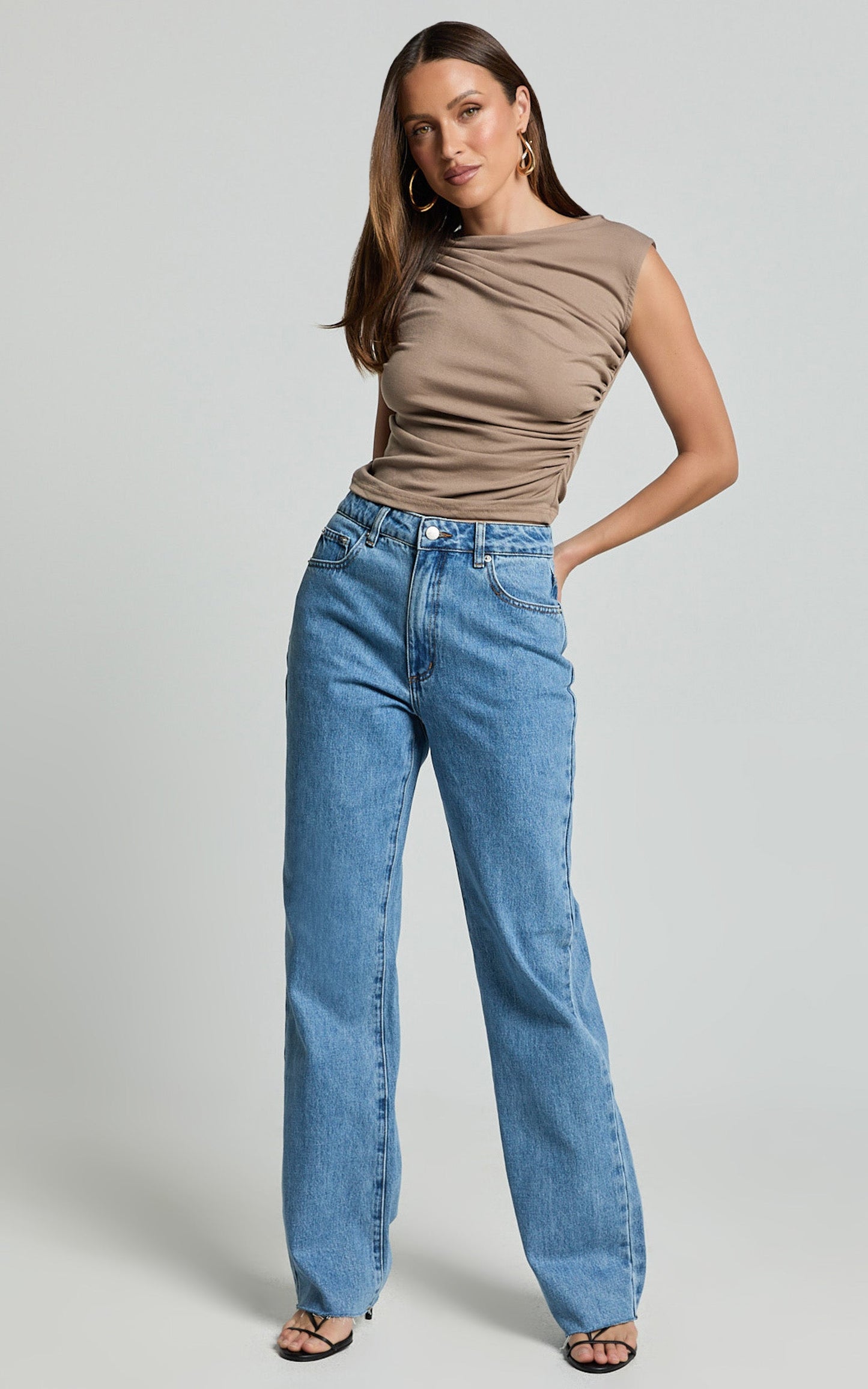 Zuri Top - Asymetric Gathered Detail Top in Mushroom