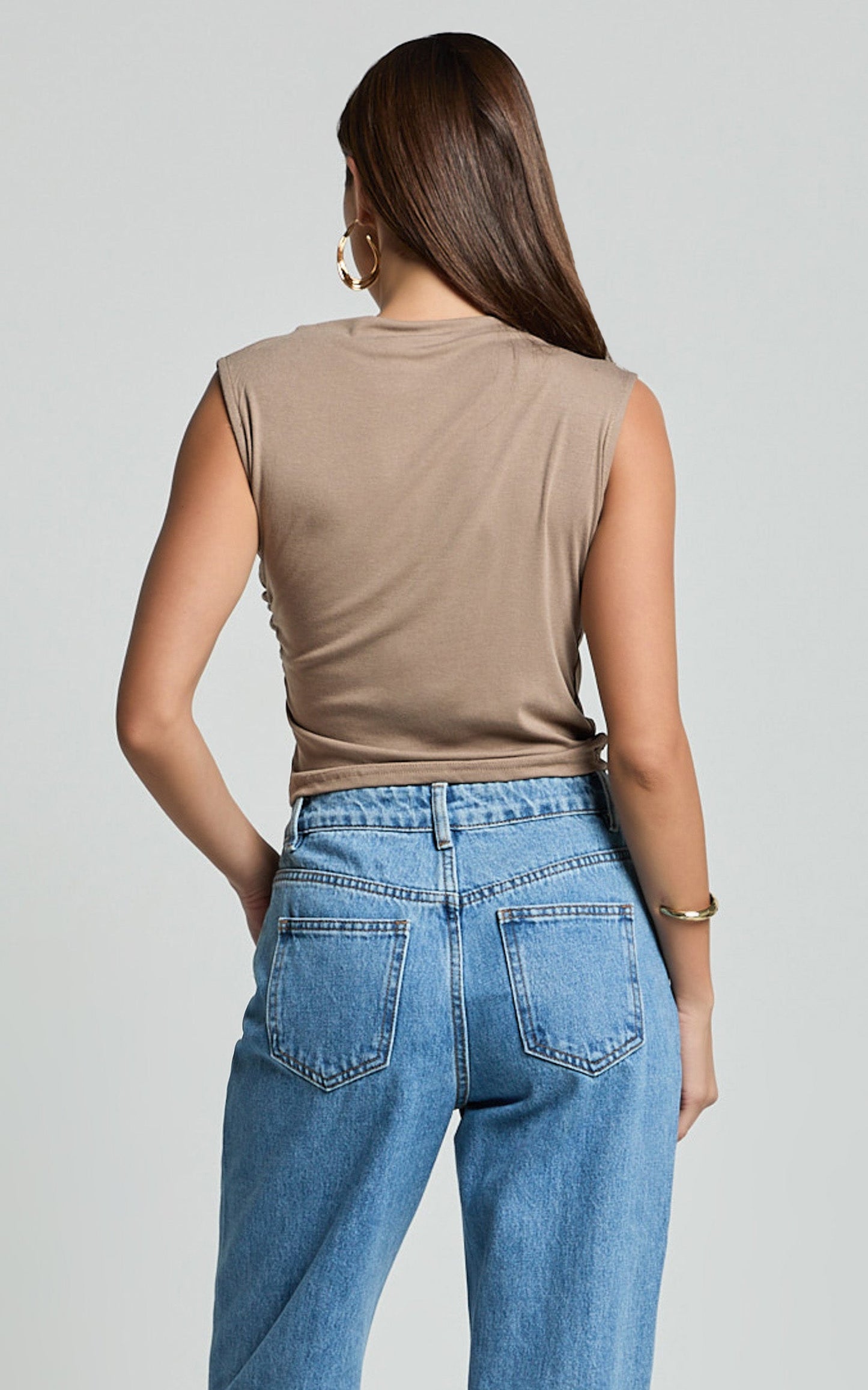 Zuri Top - Asymetric Gathered Detail Top in Mushroom