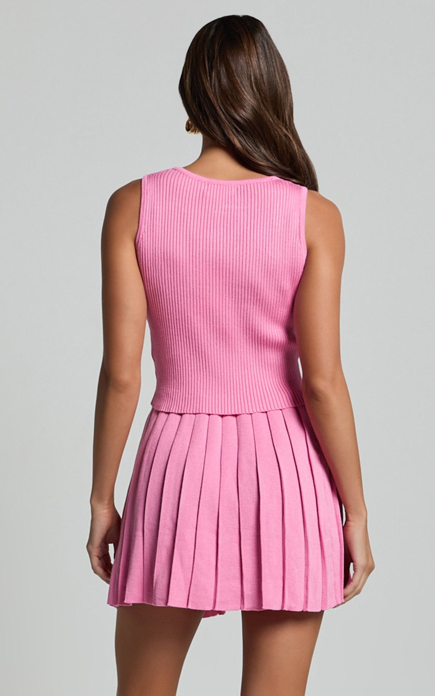 Zyra Two Piece Set - Crop Top and Pleated Mini Skirt Set in Pink