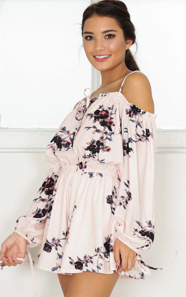Say Hey Playsuit In Pale Pink Floral