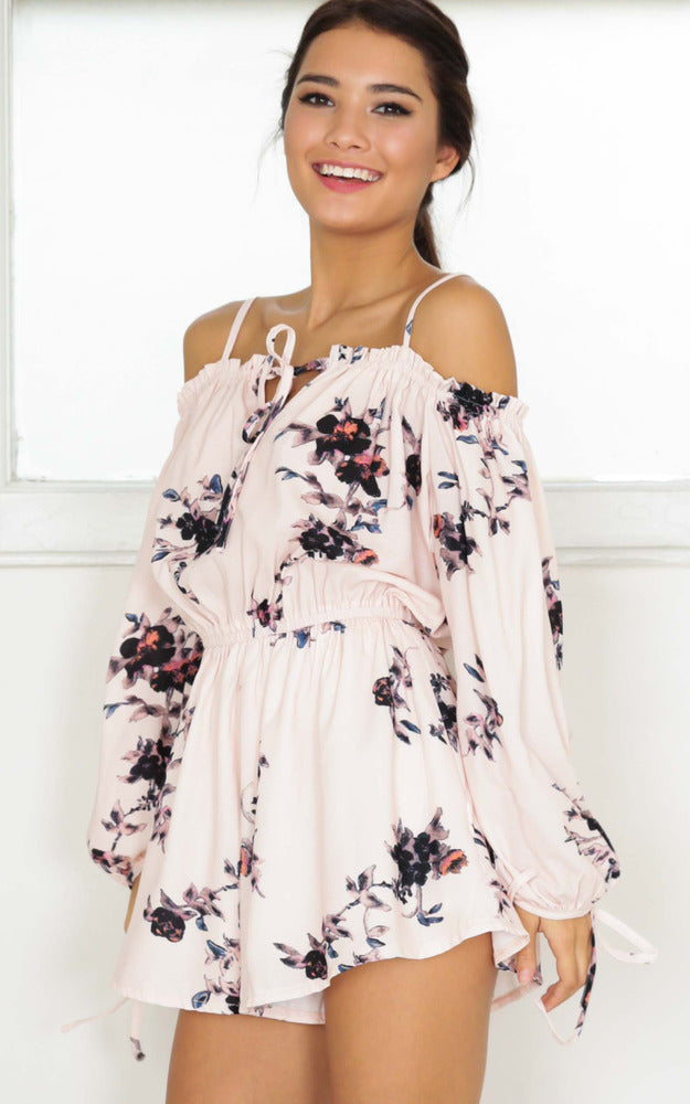 Say Hey Playsuit In Pale Pink Floral