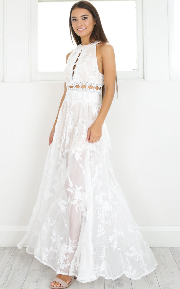 The Wanderer Maxi Dress In White Lace
