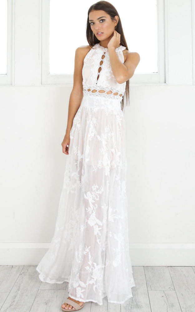 The Wanderer Maxi Dress In White Lace