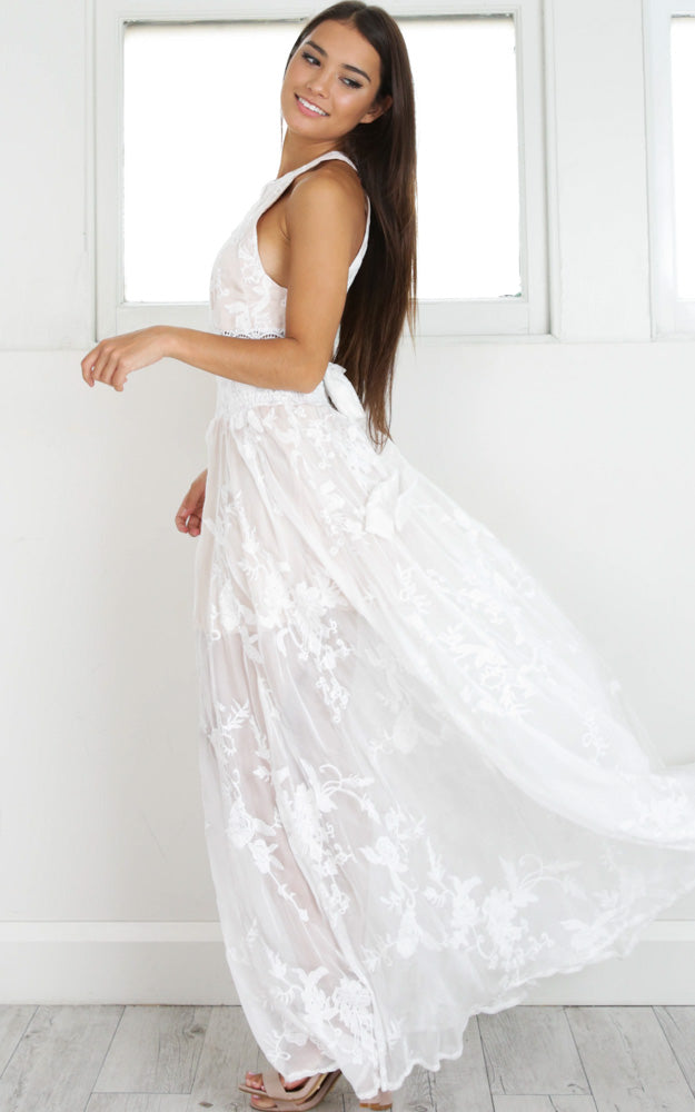 The Wanderer Maxi Dress In White Lace